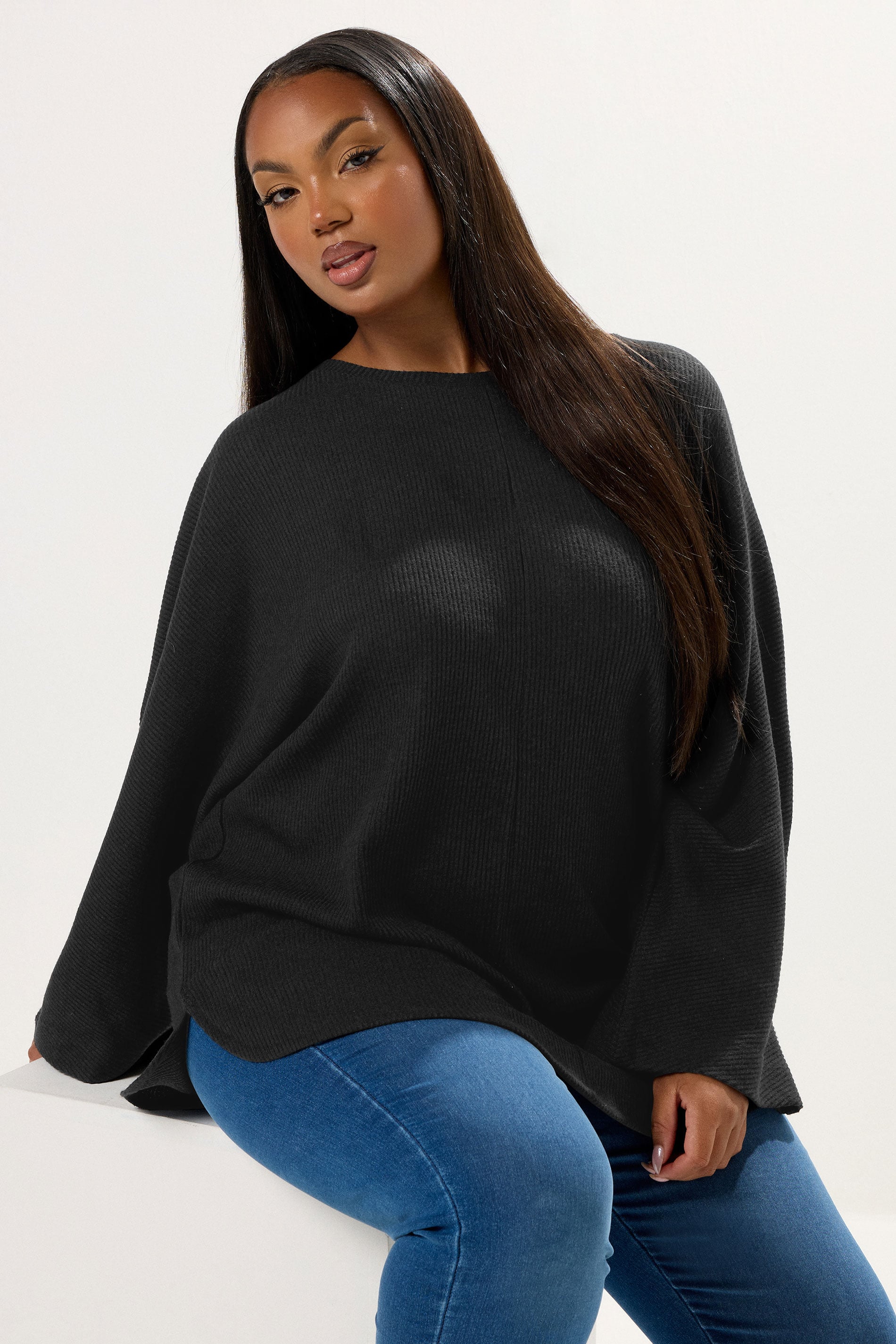 YOURS Plus Size Black Soft Touch Ribbed Jumper | Yours Clothing 3