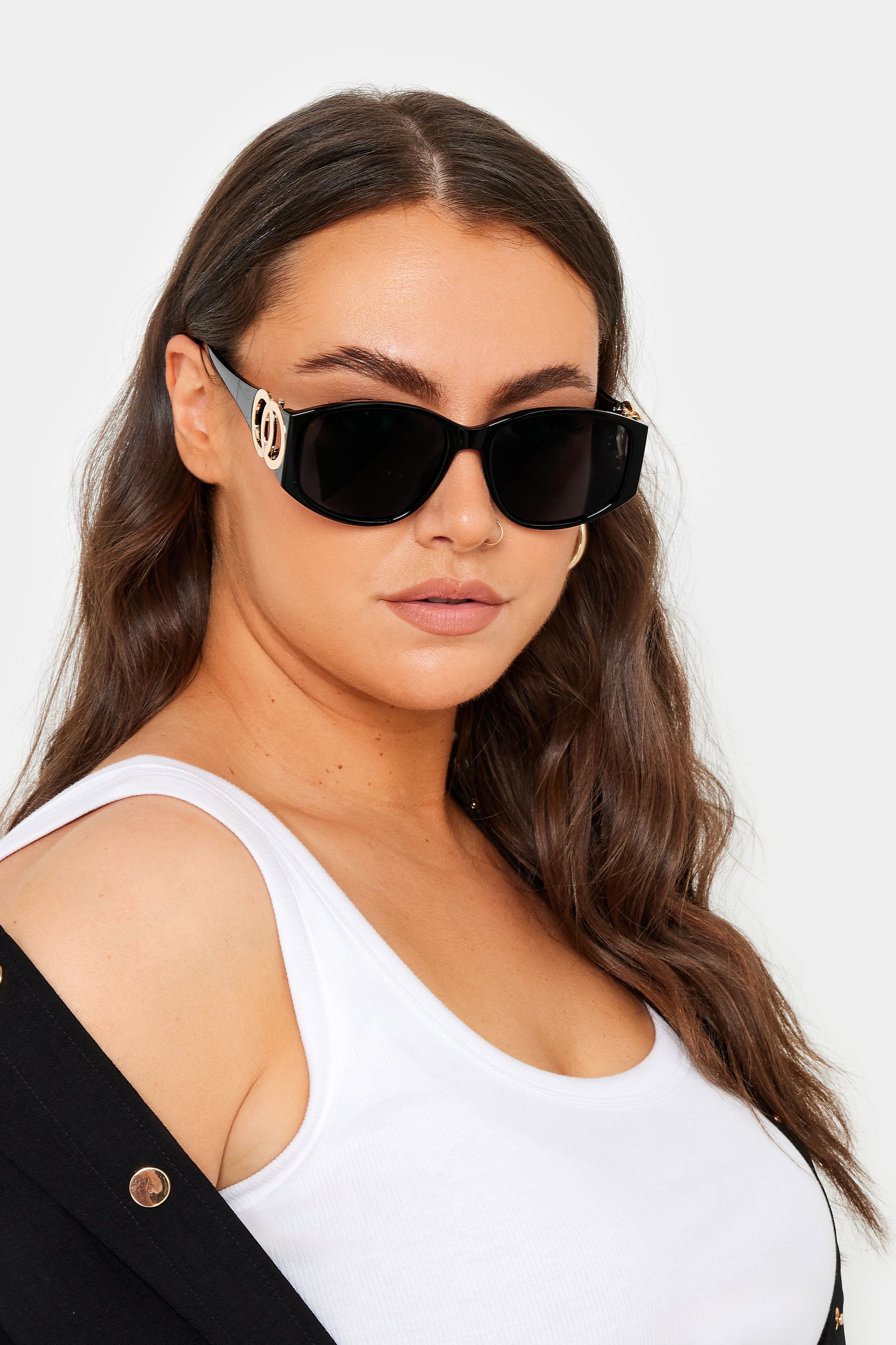Women's Black Yours Circle Arm Detail Sunglasses Size One Size