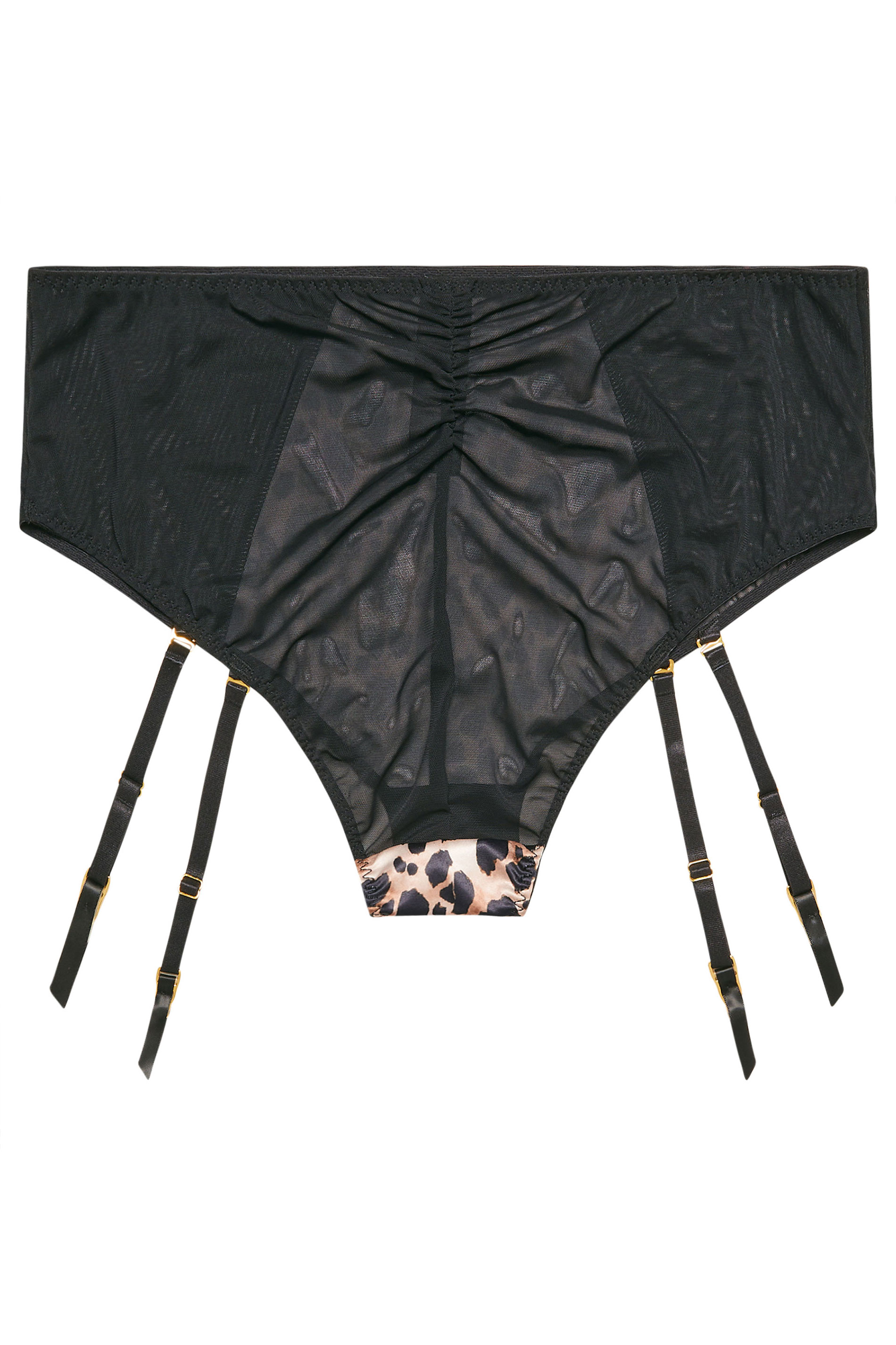 YOURS Plus Size Black Leopard Mesh Suspender Briefs | Yours Clothing 6