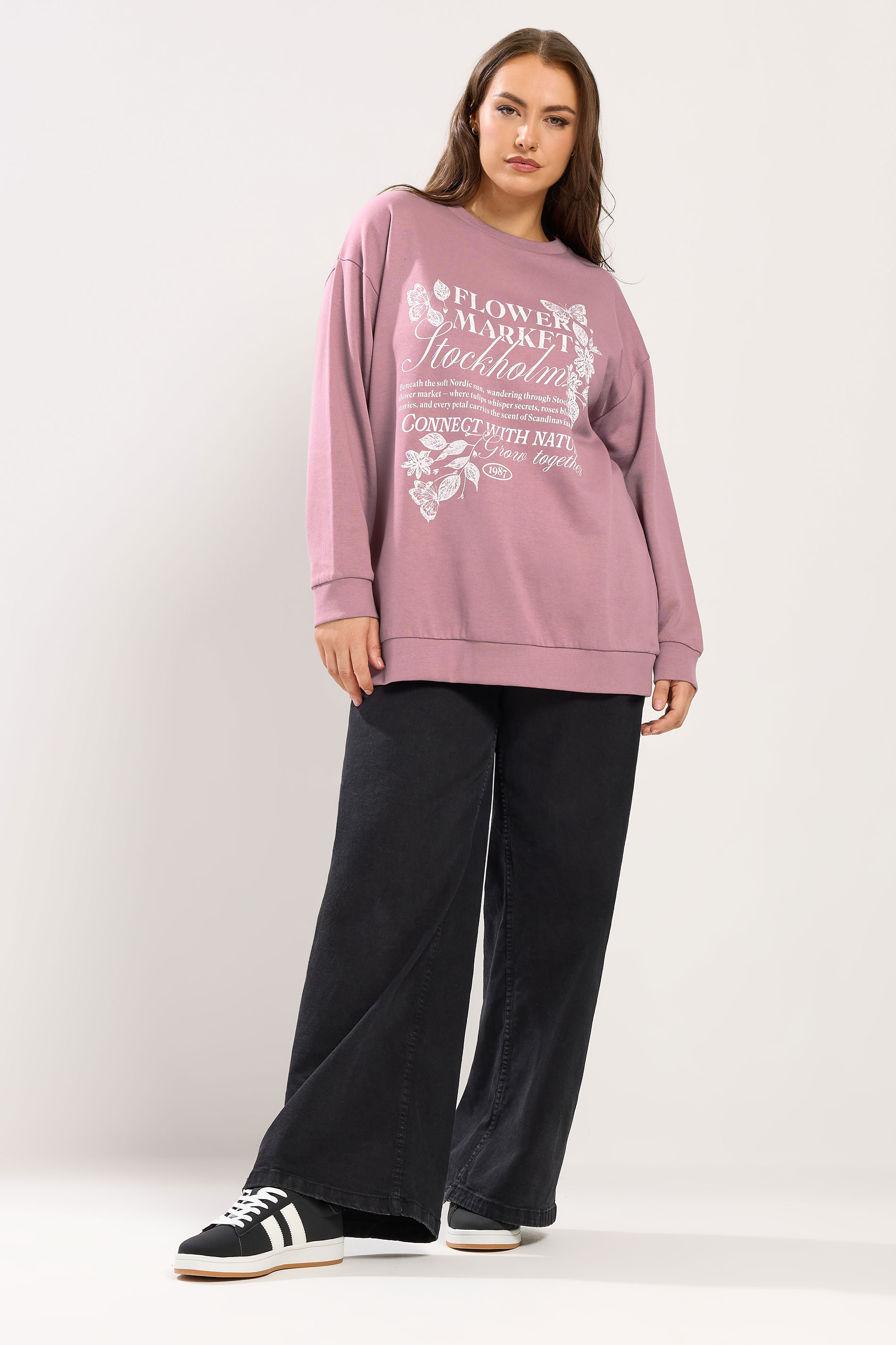 YOURS Plus Size Pink 'Stockholm' Butterfly Embellished Sweatshirt | Yours Clothing 1