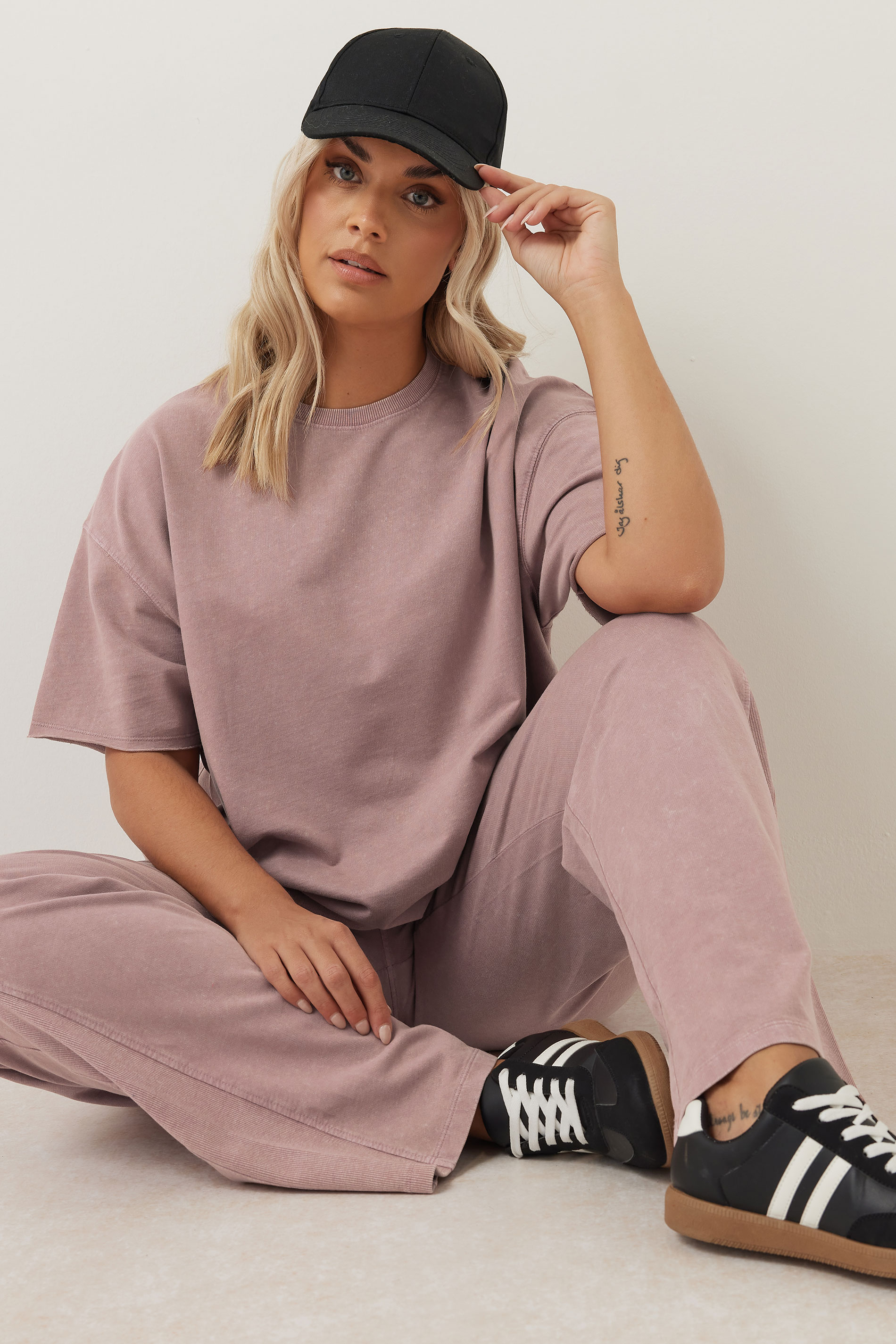 YOURS Plus Size Pink Acid Wash Wide Leg Joggers | Yours Clothing 1