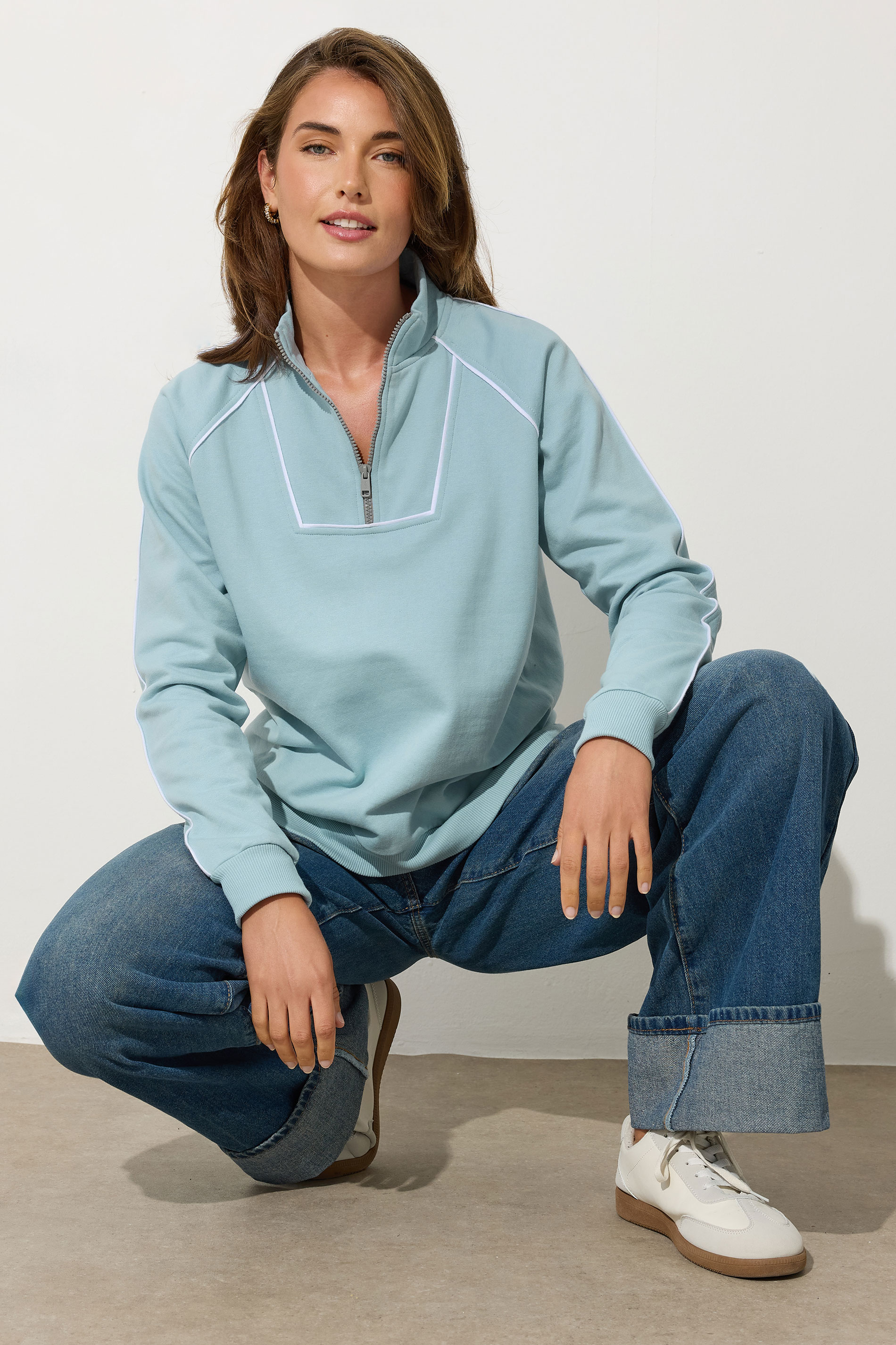 LTS Tall Womens Light Blue Zip Sweatshirt | Long Tall Sally 1
