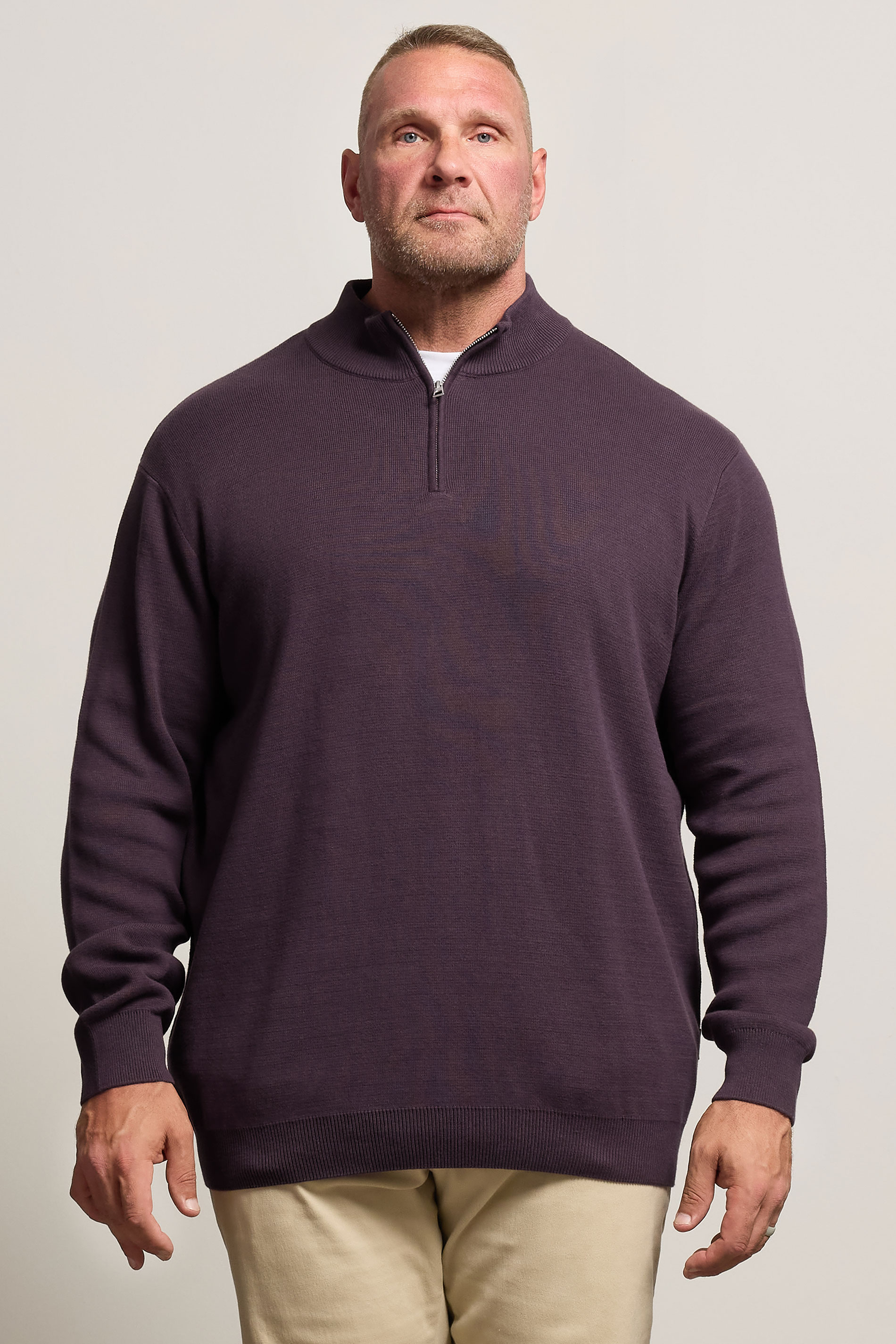 BadRhino Big & Tall Plum Purple Milano Quarter Zip Jumper | BadRhino 3