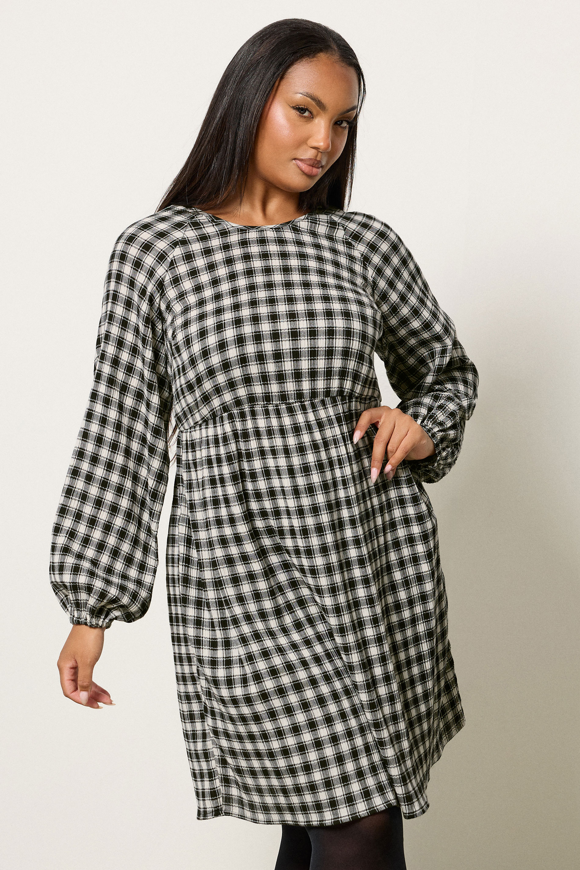 YOURS Plus Size Black Check Textured Smock Dress | Yours Clothing  3