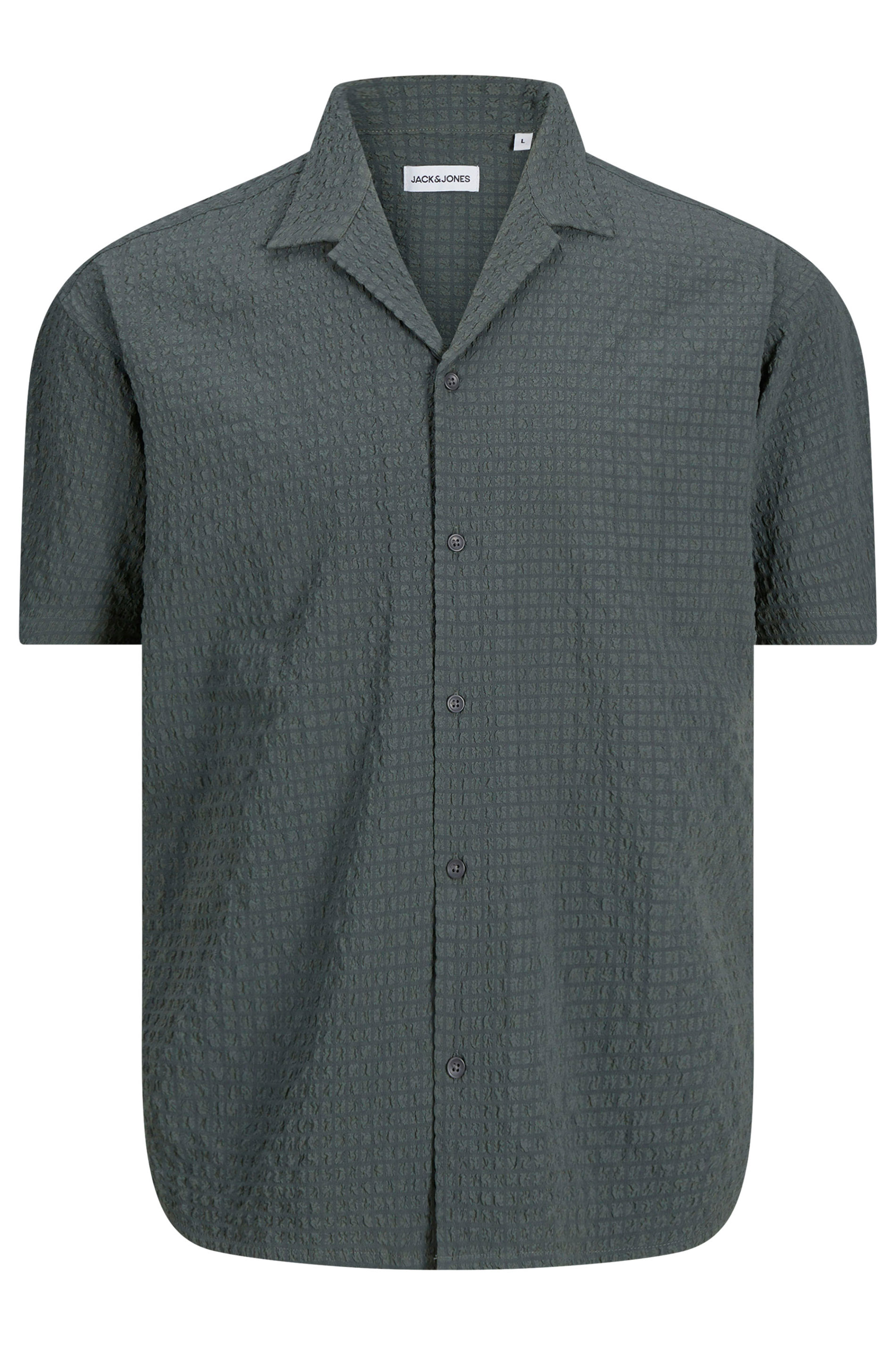 JACK & JONES Big & Tall Green Textured Resort Shirt | BadRhino 2