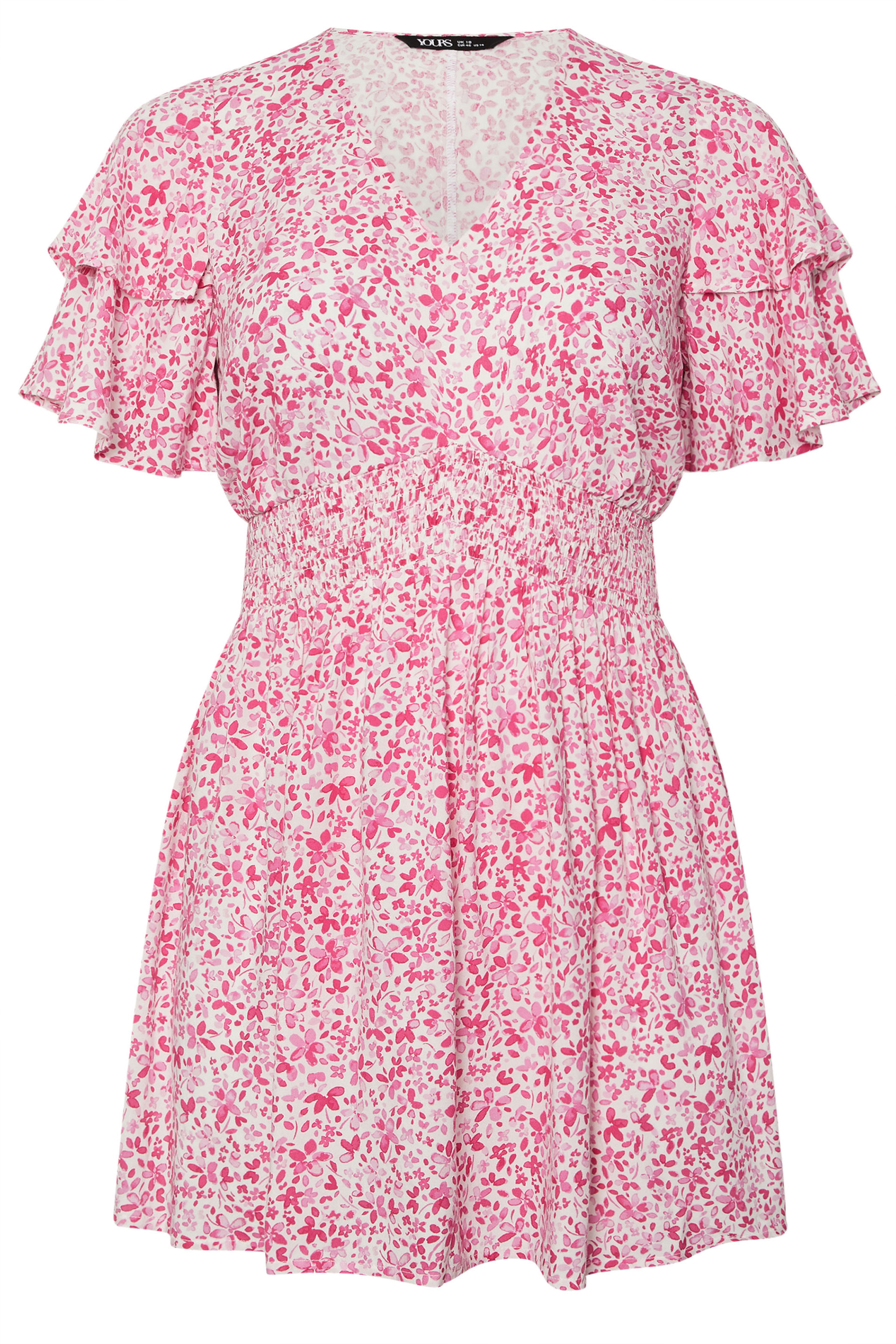 YOURS Plus Size Pink Ditsy Print Flutter Sleeve Top | Yours Clothing 5