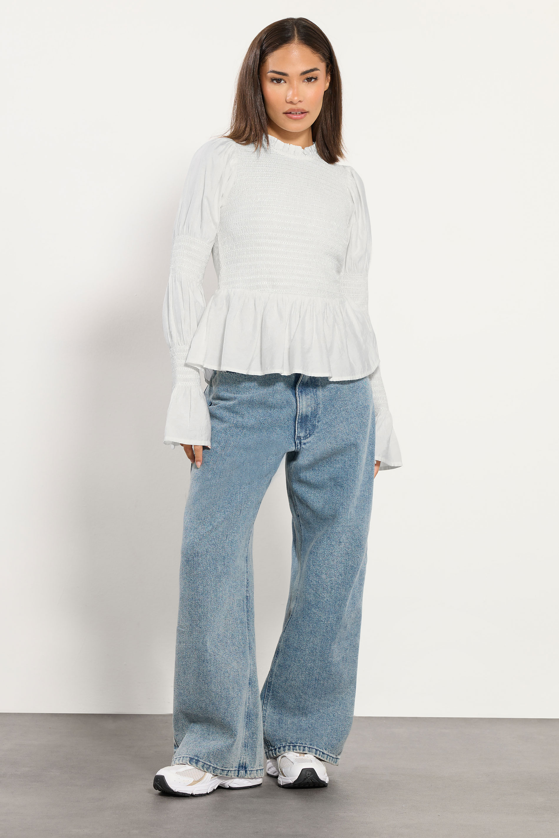 PixieGirl Petite Women's White Shirred Peplum Smock Top | PixieGirl 2