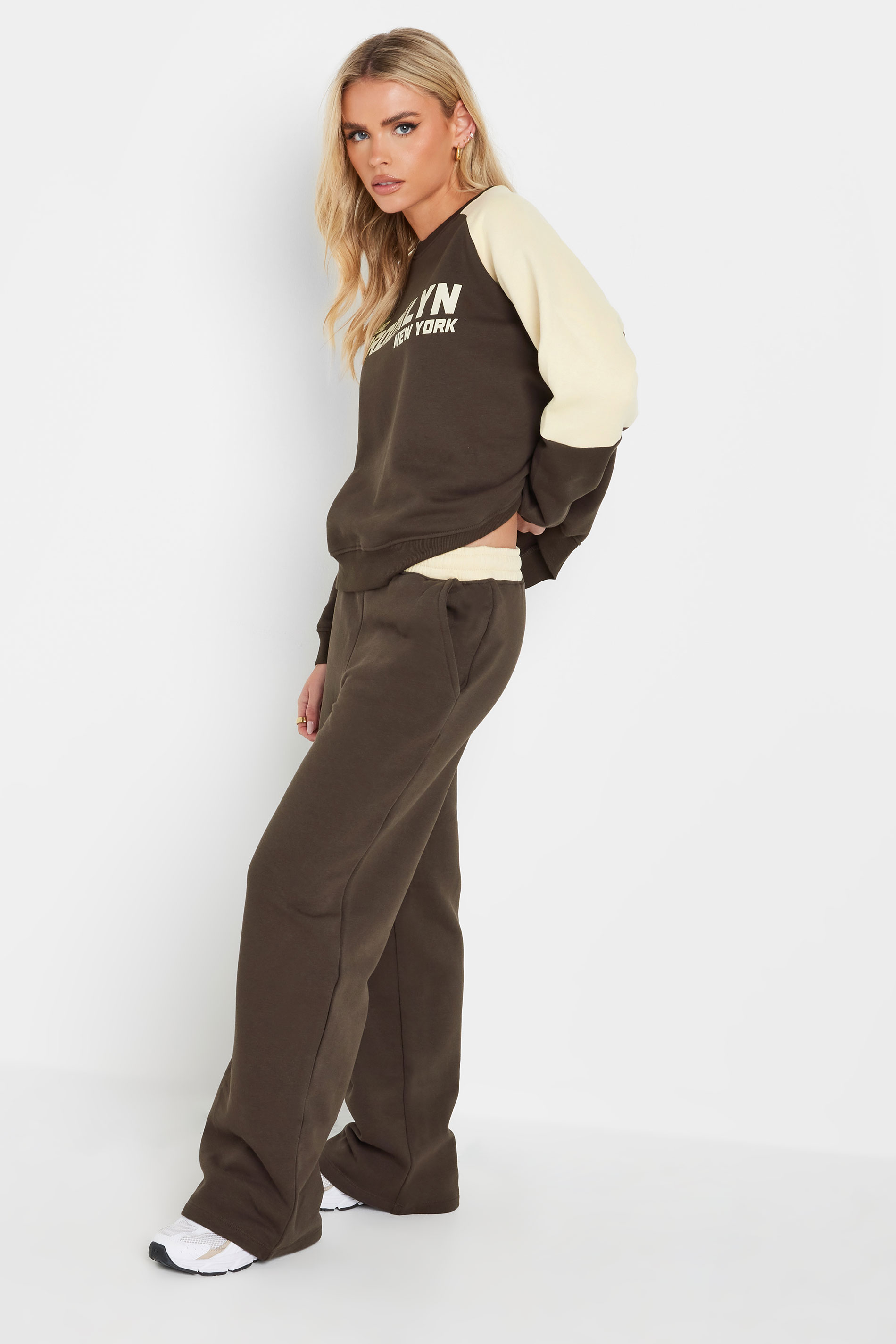 PixieGirl Petite Women's Chocolate Brown Brooklyn Slogan Sweatshirt | PixieGirl 1