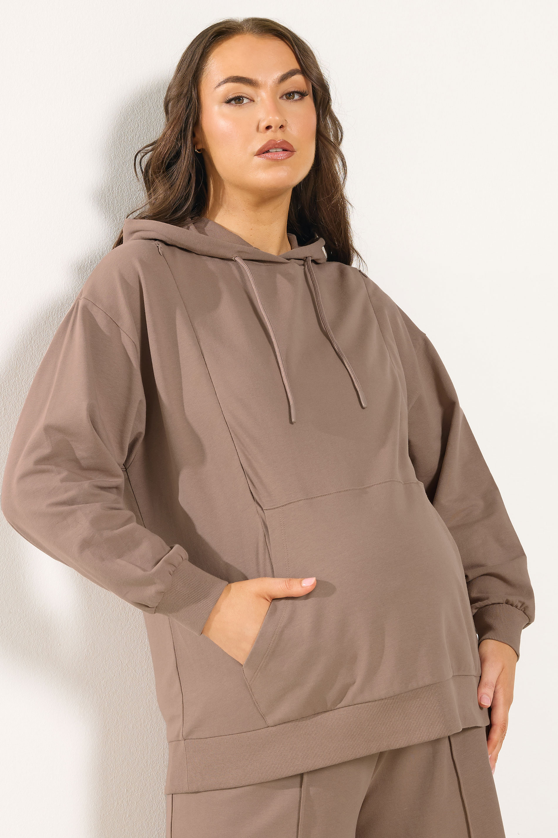 BUMP IT UP MATERNITY Plus Size Brown Zip Side Nursing Hoodie | Yours Clothing 3