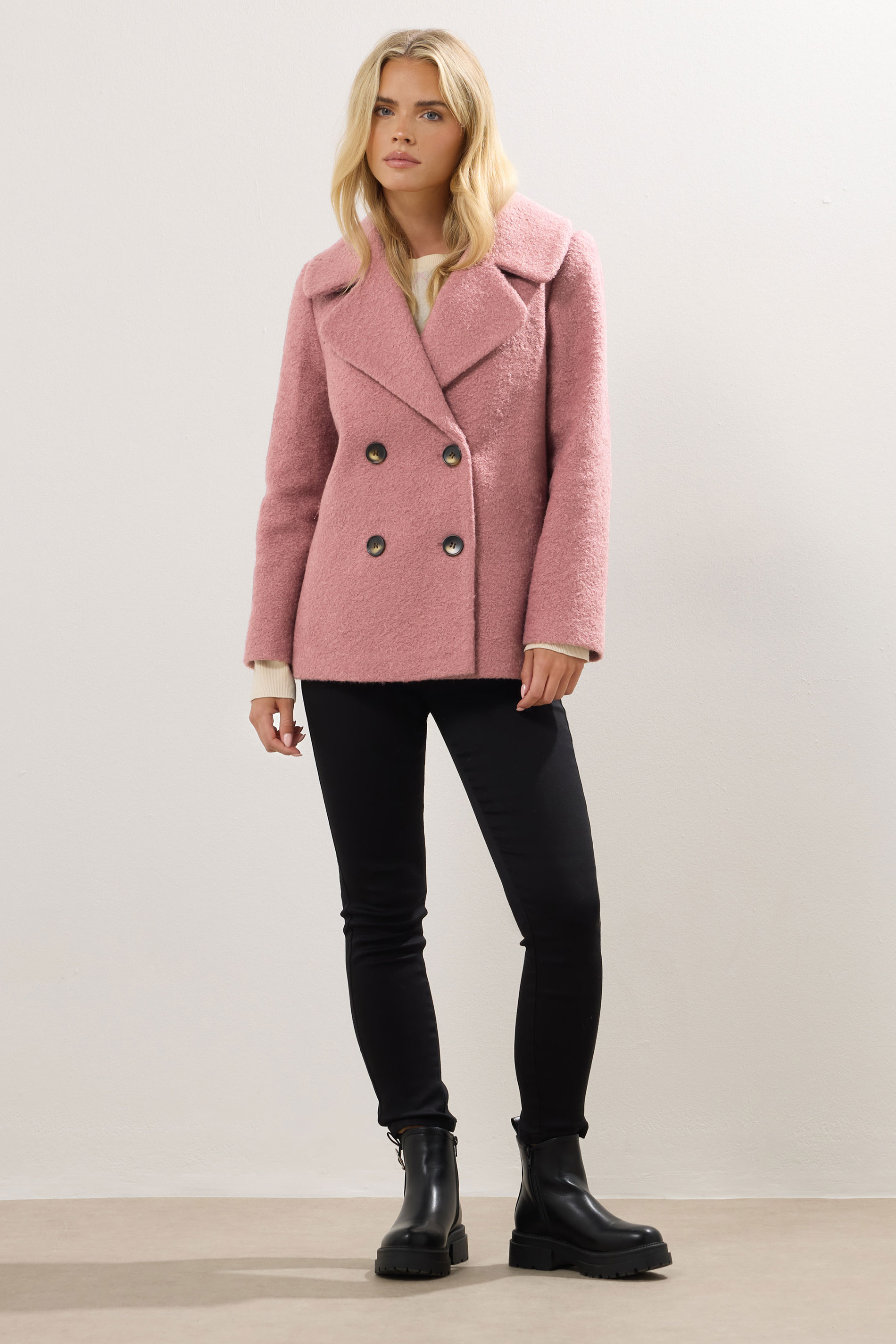 M&Co Petite Pink Double Breasted Boucle Jacket | M&Co 1