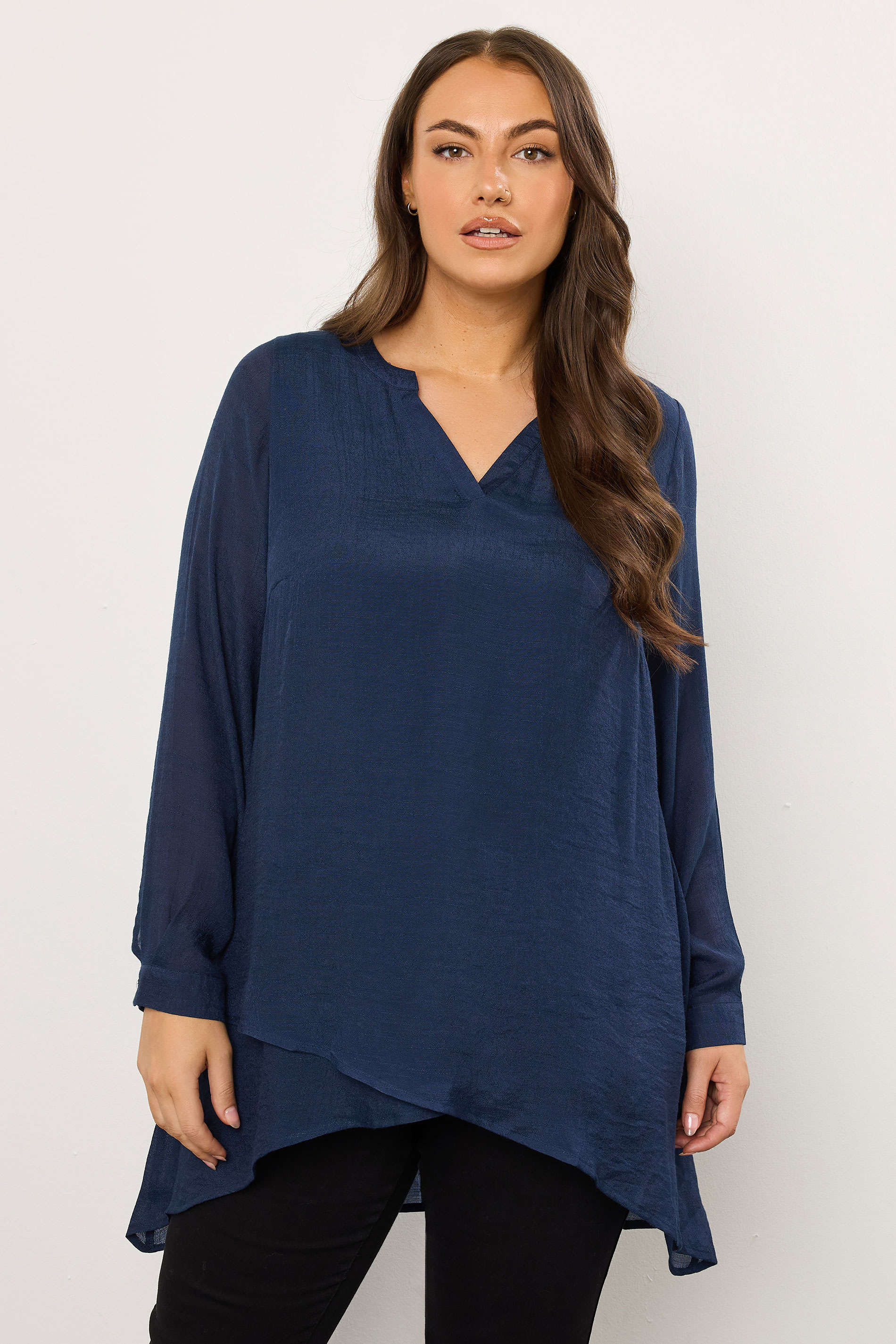 EVANS Plus Size Navy Blue Double Layer Blouse | Evans  1