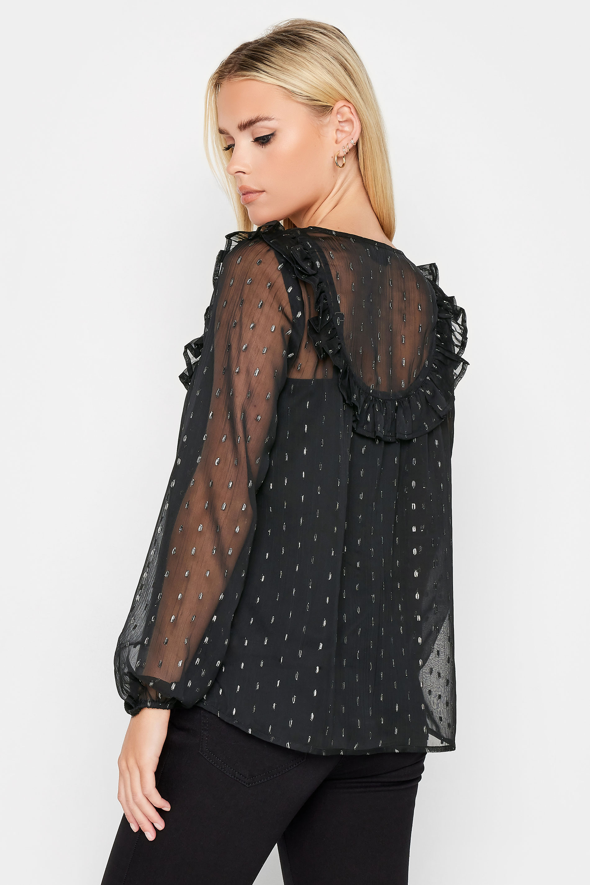 PixieGirl Black Metallic Spot Print Blouse | PixieGirl  2