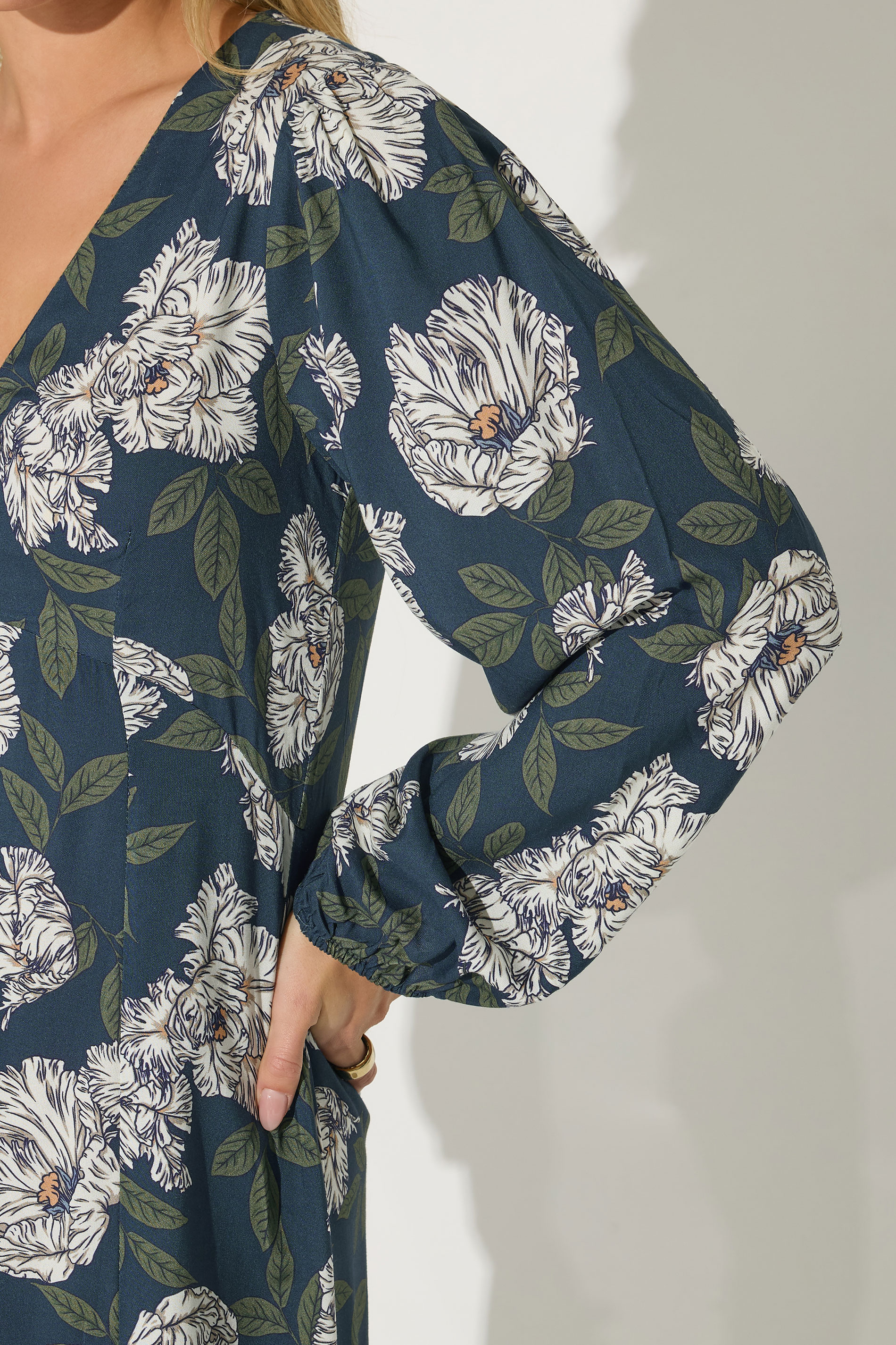 PixieGirl Petite Women's Navy Blue Floral Midi Tea Dress | PixieGirl 4
