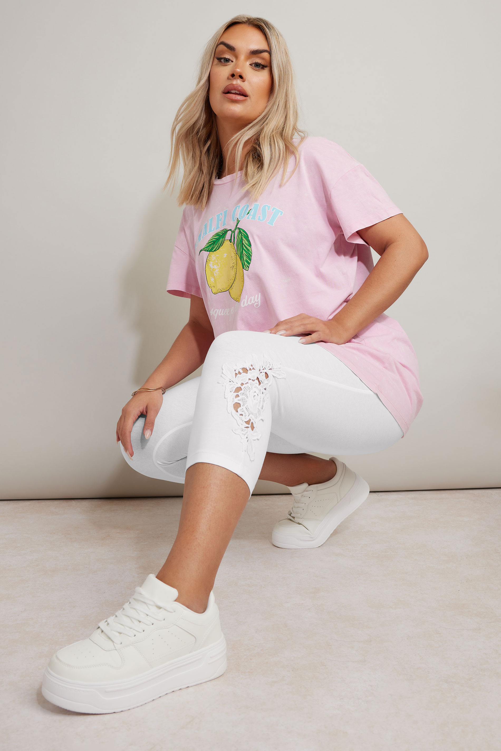 Plus Size White Lace Cropped Leggings | Yours Clothing 3