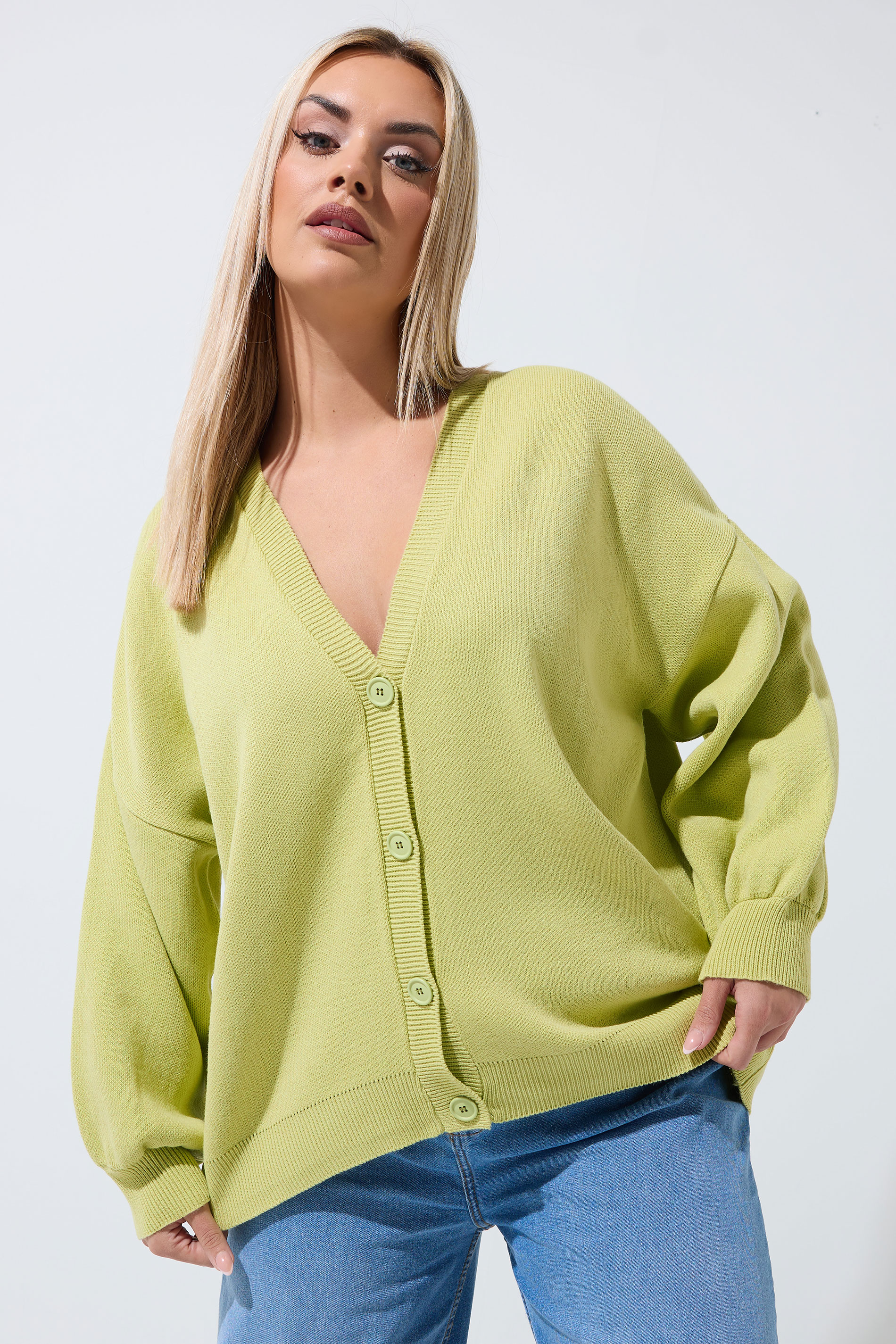 LIMITED COLLECTION Plus Size Green Balloon Sleeve Cardigan | Your Clothing 3