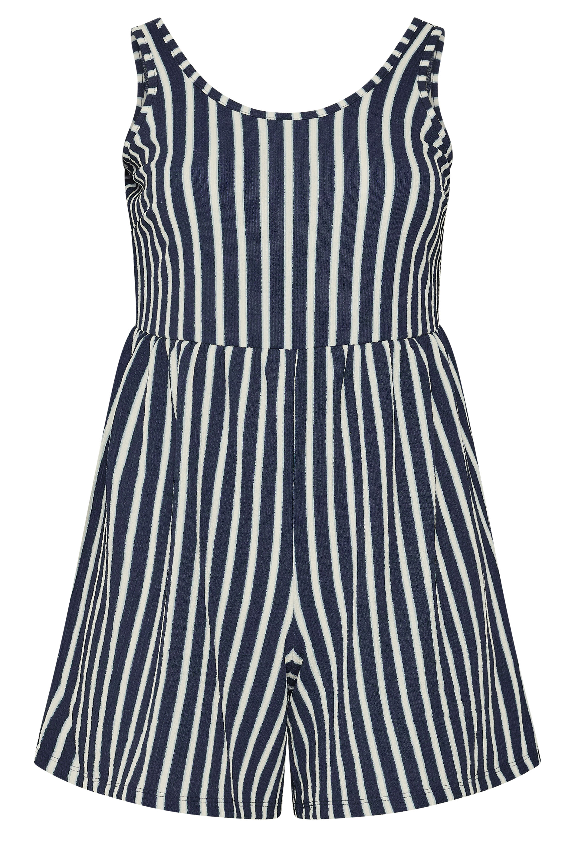YOURS Plus Size Navy Blue Stripe Textured Playsuit | Yours Clothing 5