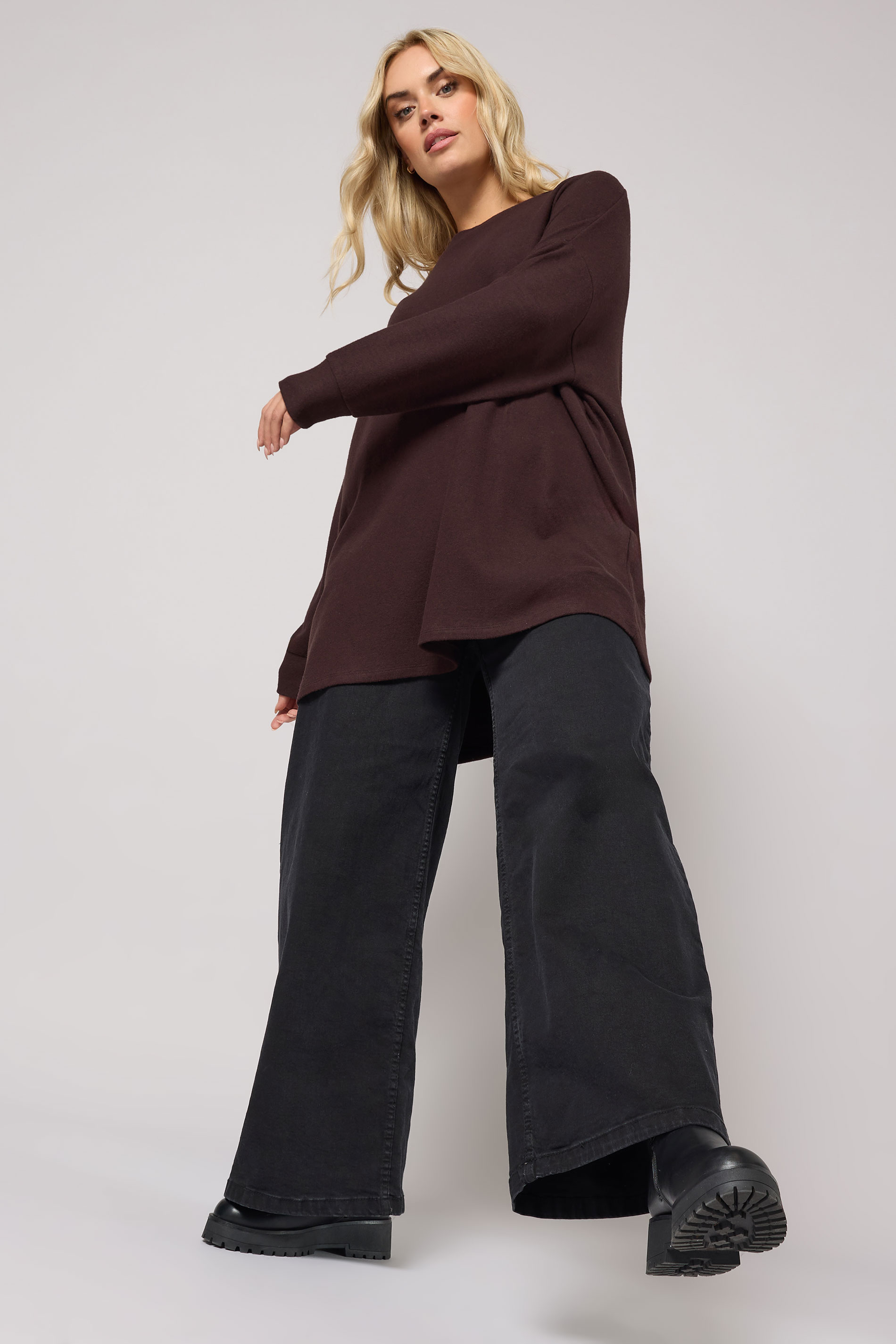 YOURS Plus Size Chocolate Brown Soft Touch Jumper | Yours Clothing 1