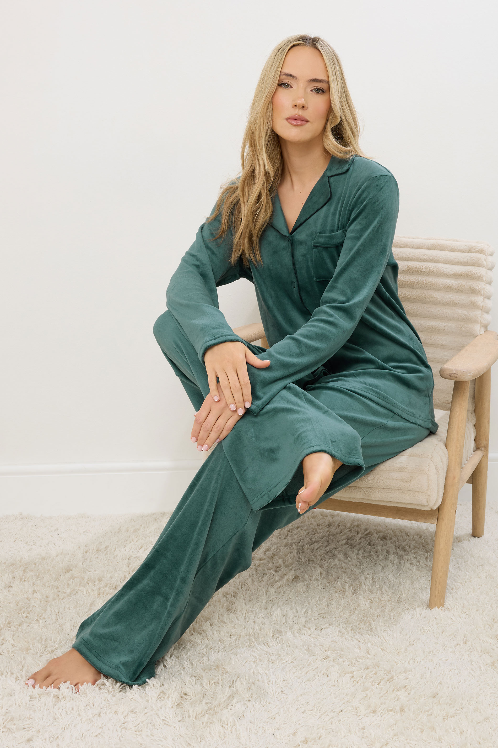 LTS Tall Green Super Luxe Touch Pyjama Set | Long Tall Sally 1