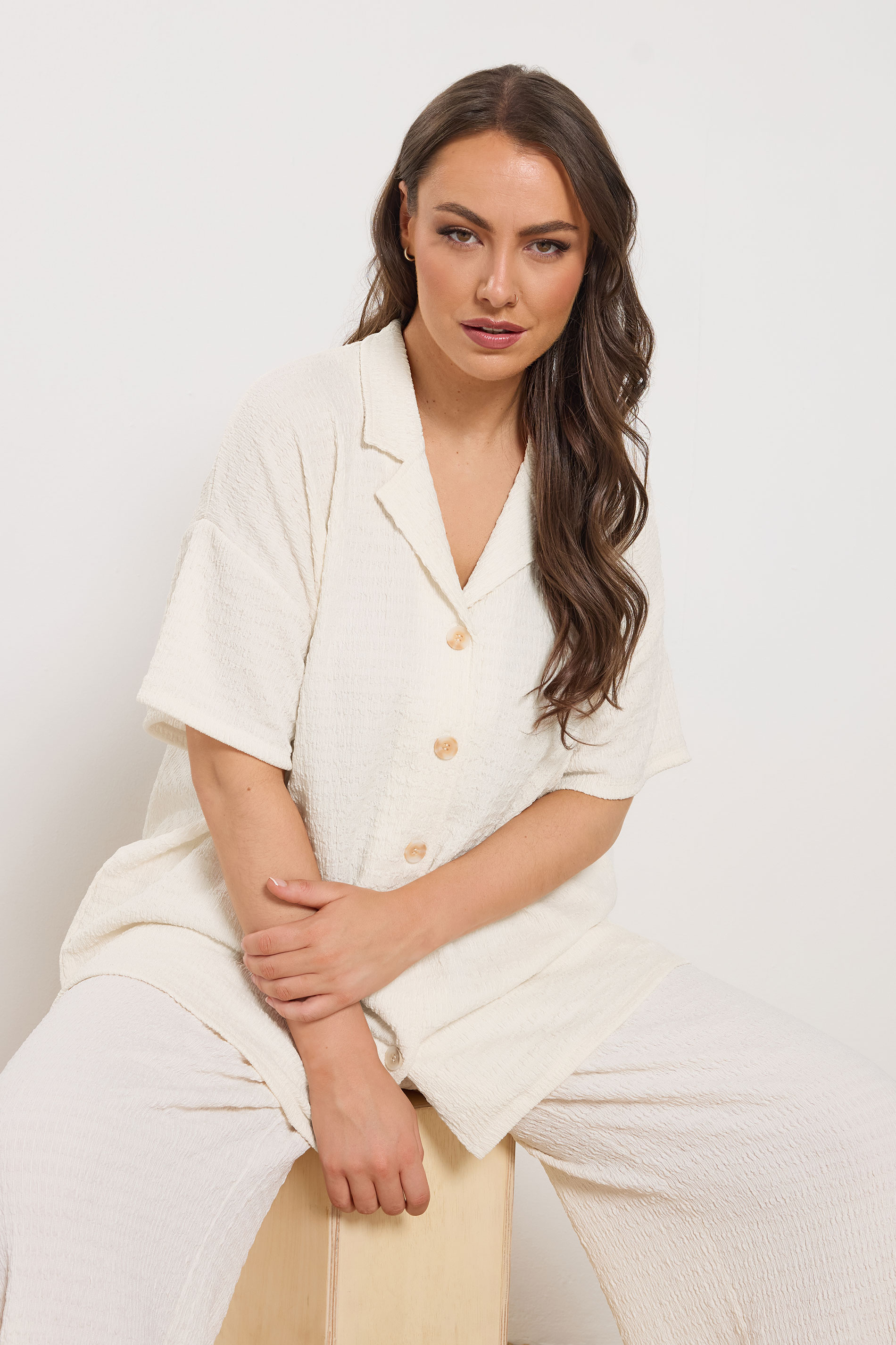 YOURS Plus Size Ivory White Textured Shirt | Yours Clothing 2