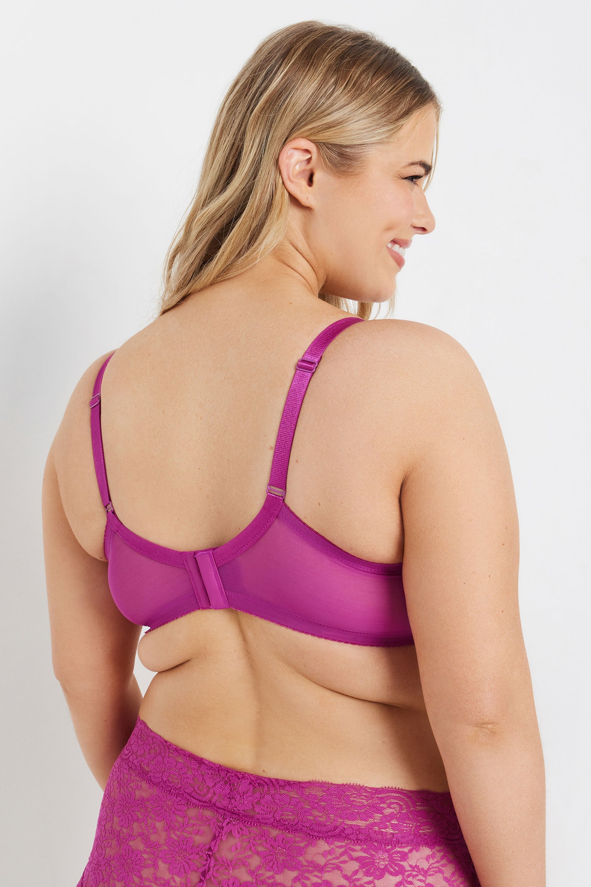 YOURS Plus Size Pink Lace Non-Padded Underwired Bra | Yours Clothing 4