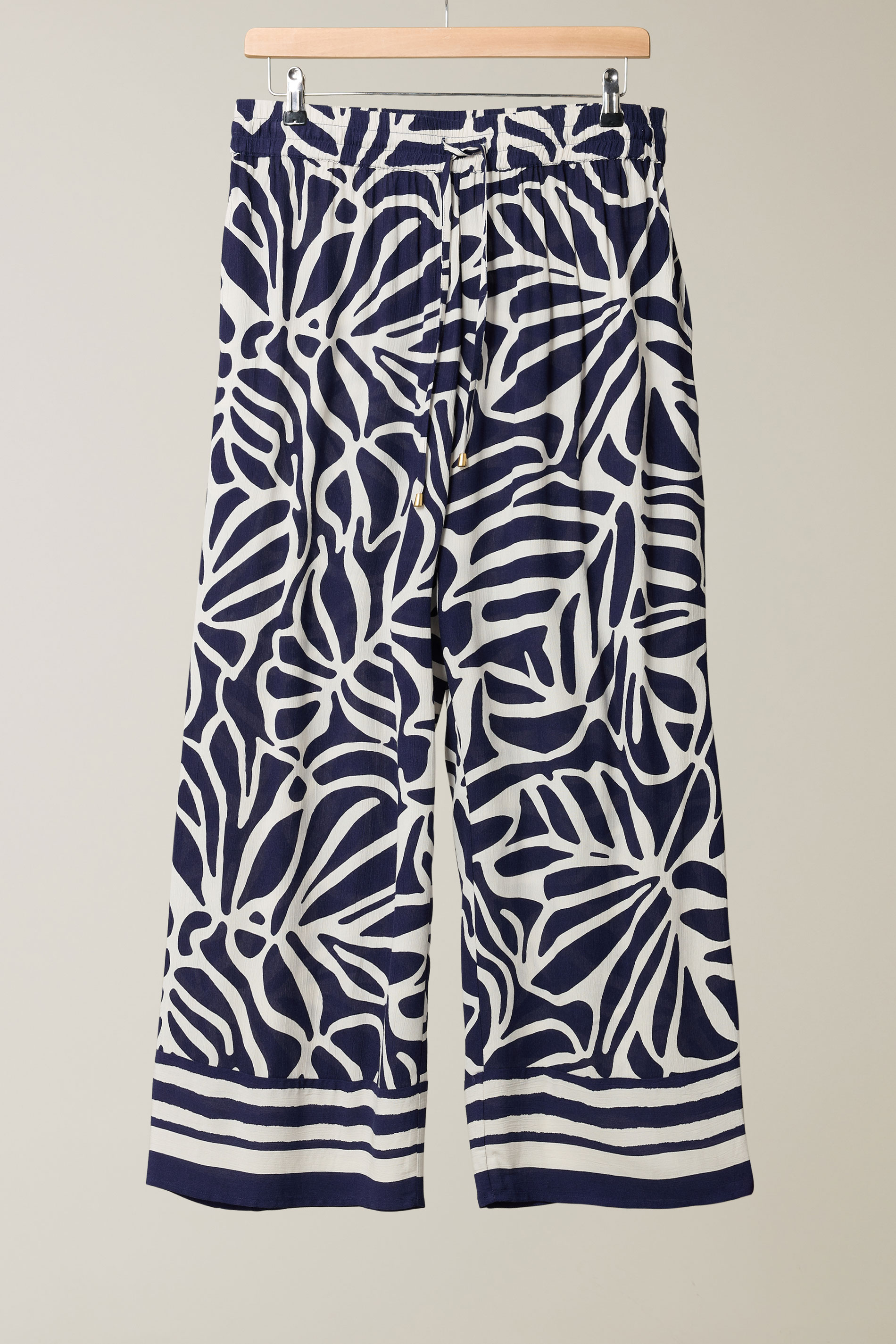 EVANS Plus Size Navy Blue Palm Border Print Trousers | Evans 8