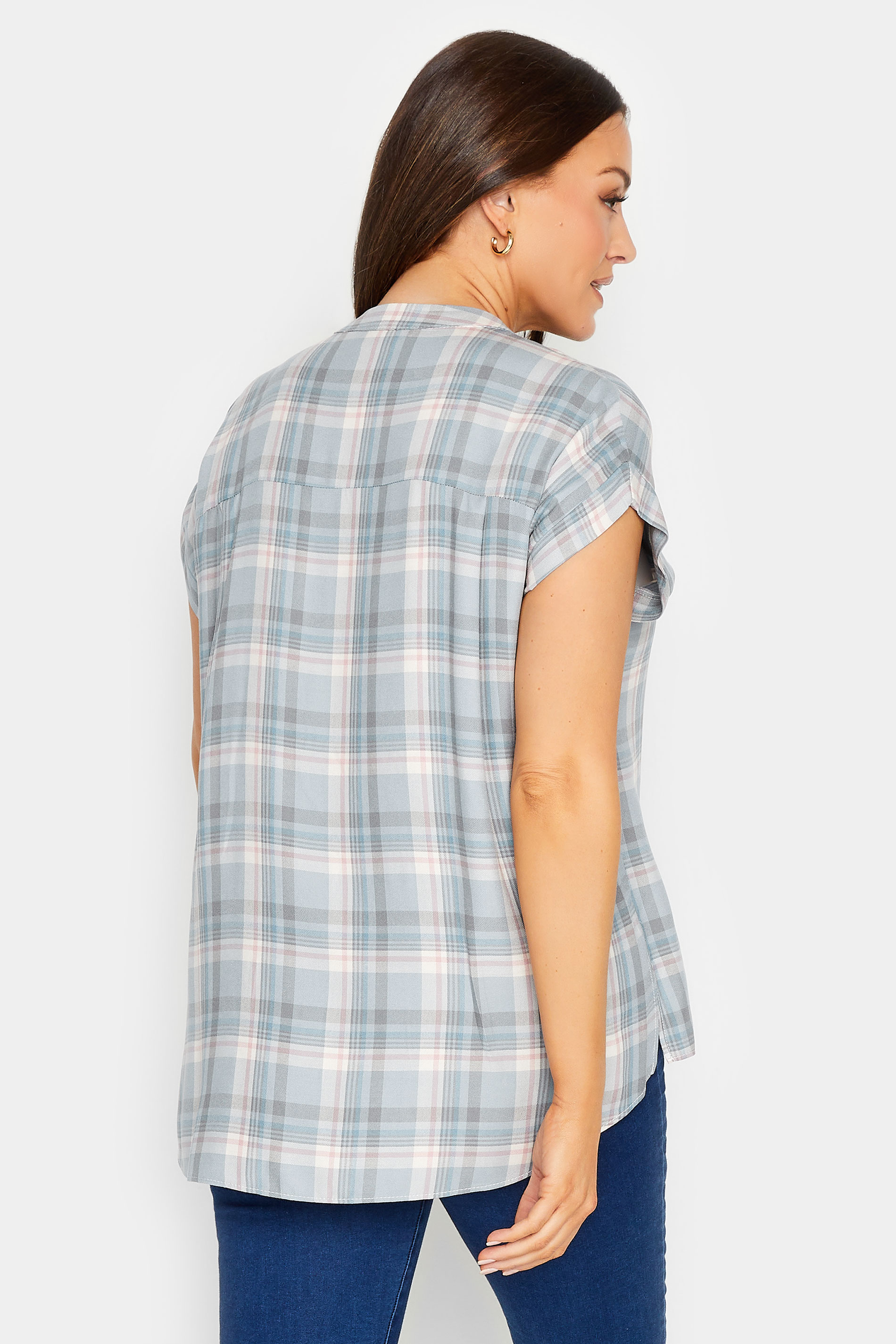 M&Co Blue Check Print Grown On Sleeve Shirt 3