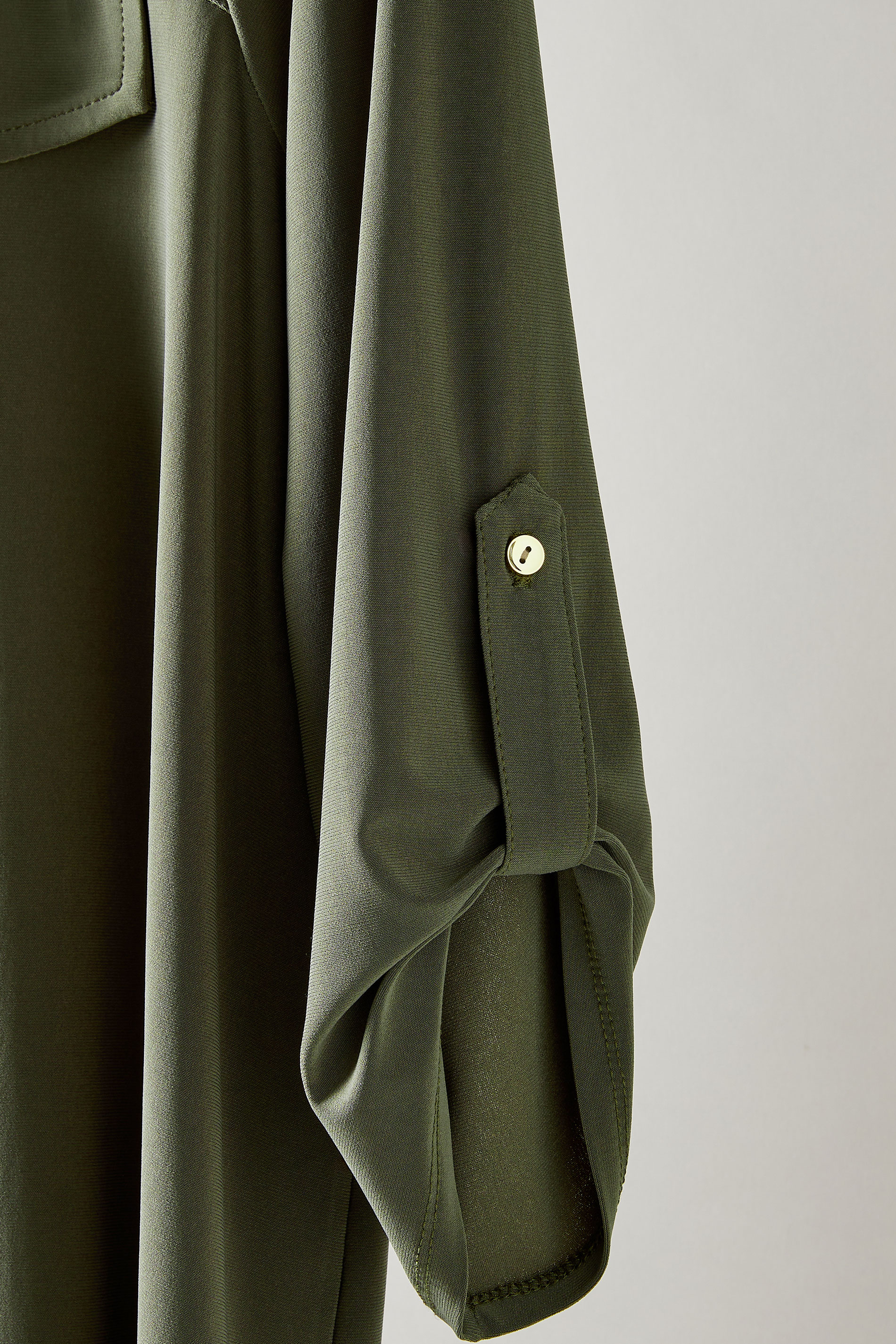 Evans Plus Size Khaki Green Tab Sleeve Blouse | Evans 8