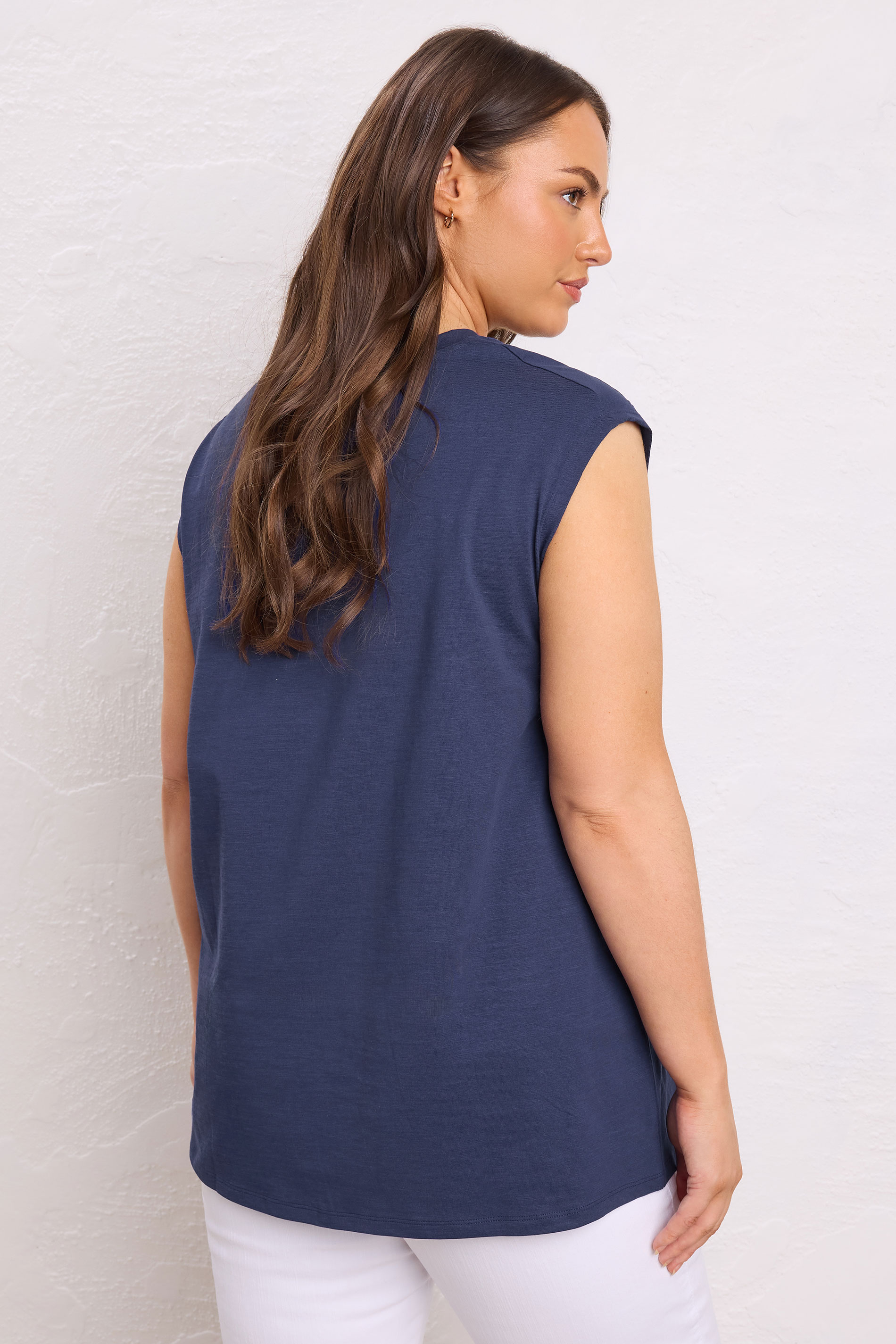 EVANS Plus Size Navy Blue Broderie Anglaise Vest Top | Evans 2