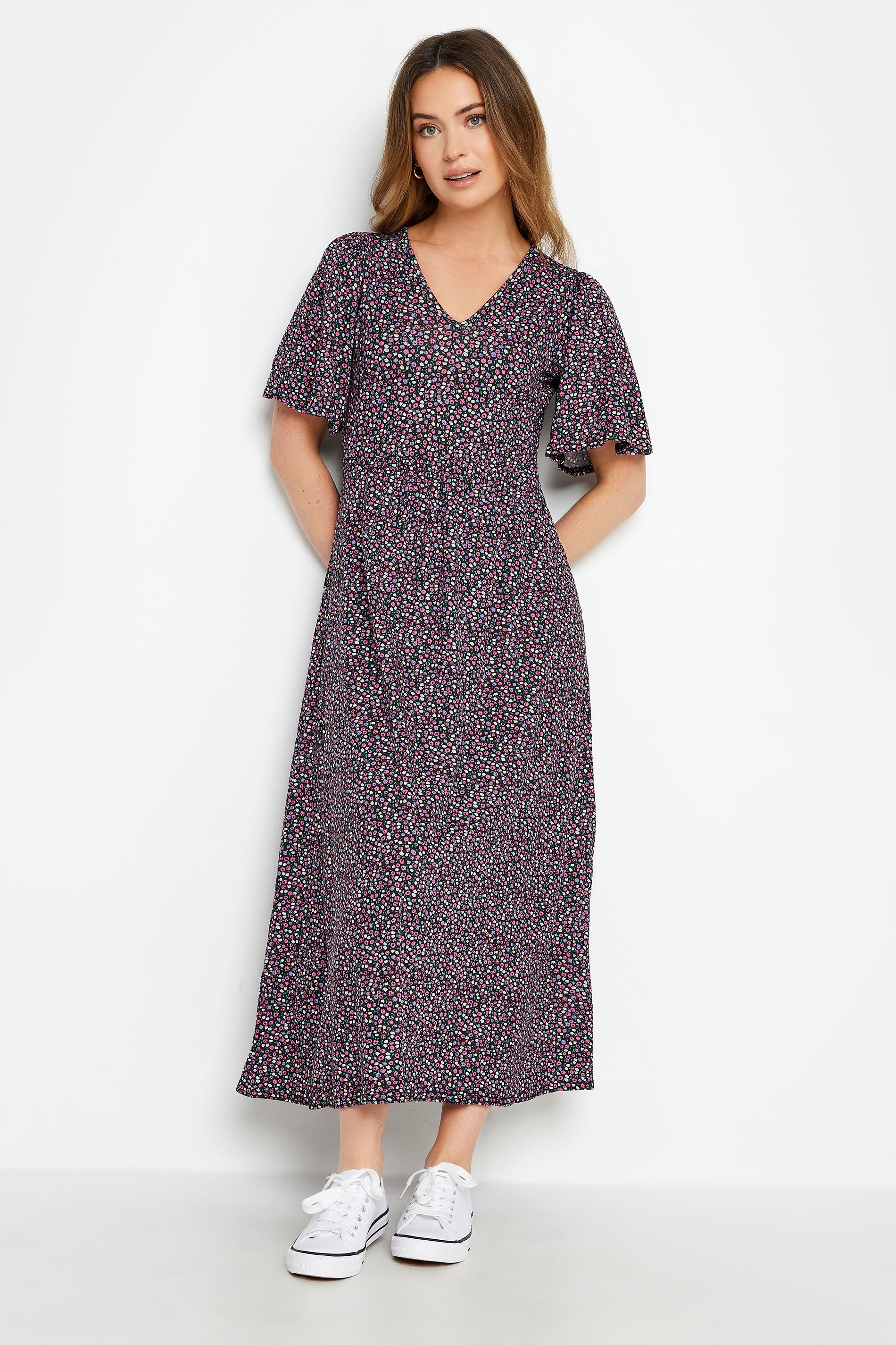M&Co Petite Purple Ditsy Floral Print Dress | M&Co  1
