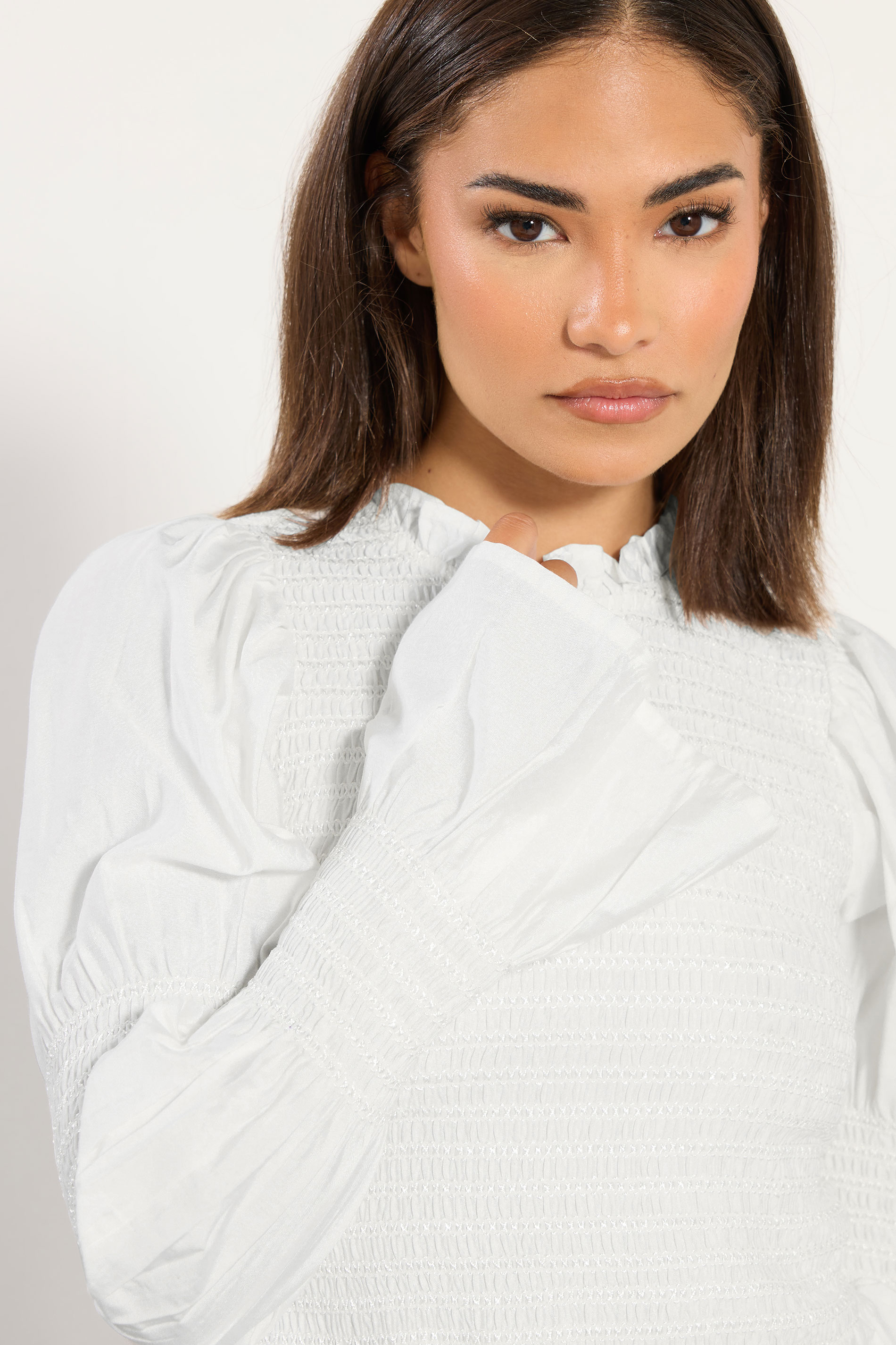 PixieGirl Petite Women's White Shirred Peplum Smock Top | PixieGirl 5
