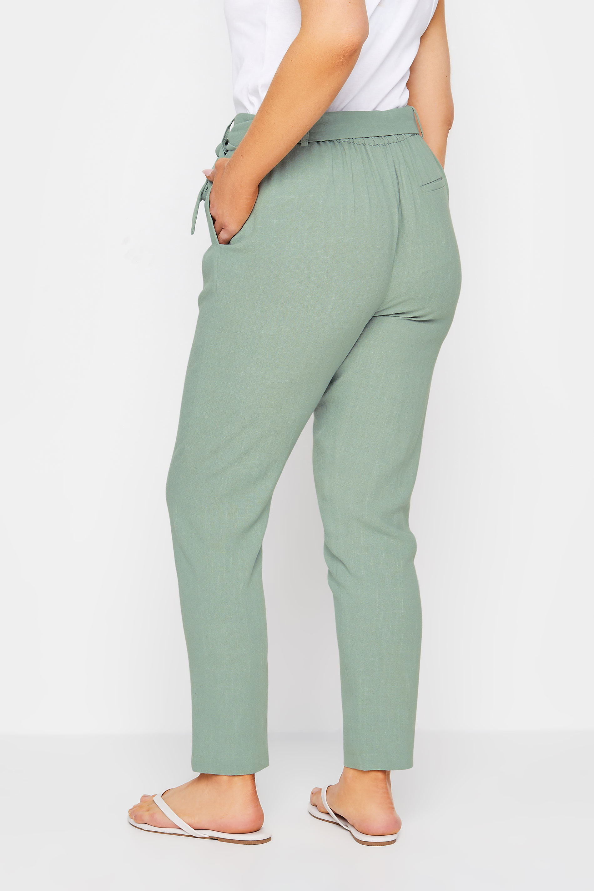 M&Co Green Tie Waist Linen Trousers | M&Co 2