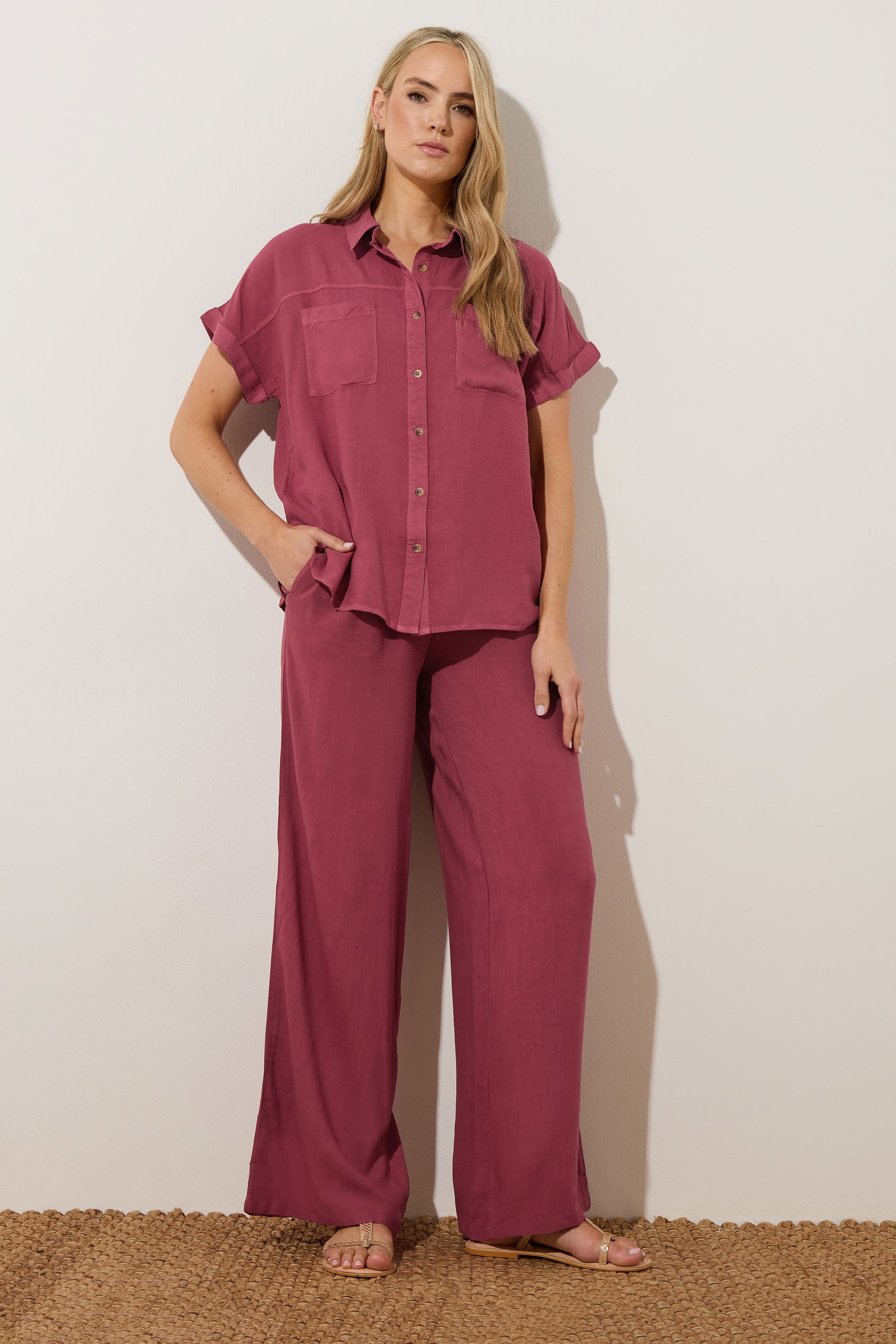 LTS Tall Berry Red Acid Wash Wide Leg Trousers | Long Tall Sally 4