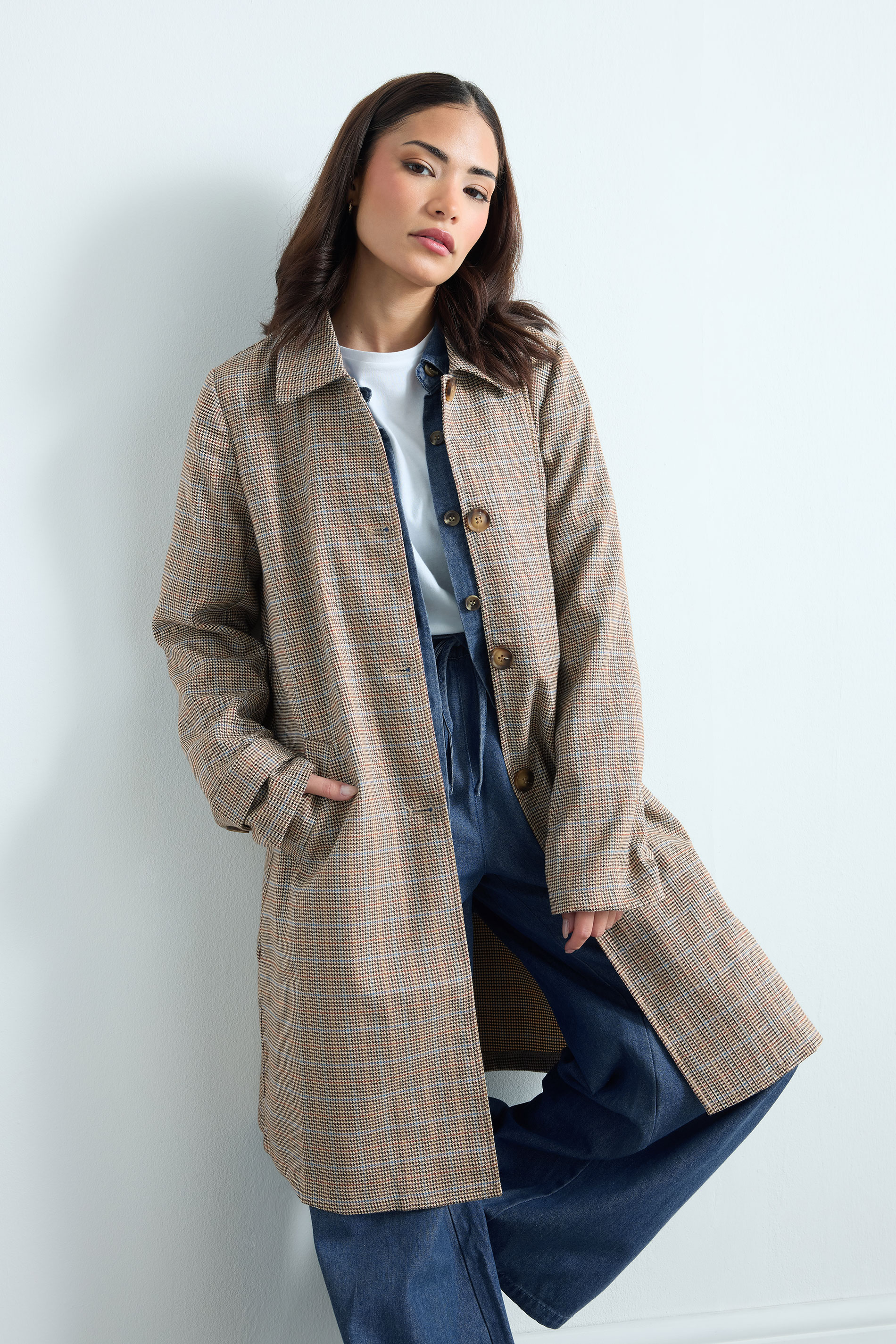 PixieGirl Petite Women's Grey Check Car Coat | PixieGirl 3