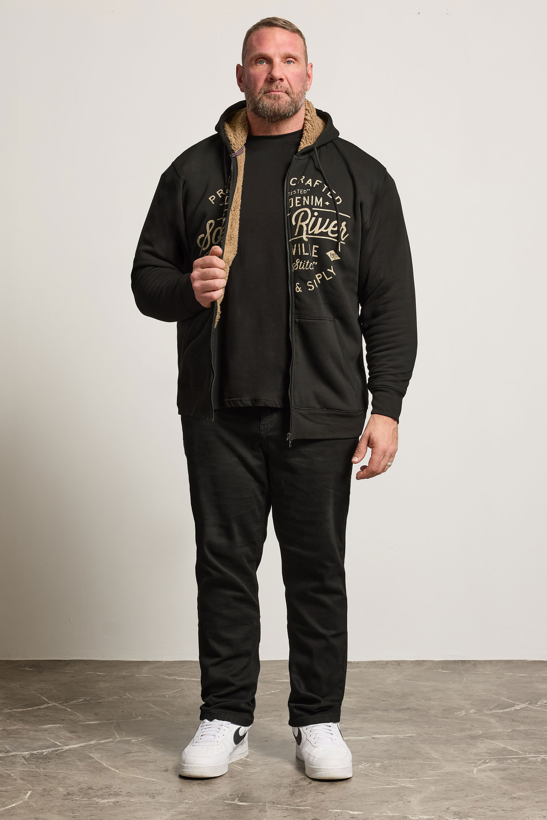 KAM Big & Tall Black 'South River' Fleece Lined Hoodie | BadRhino 1