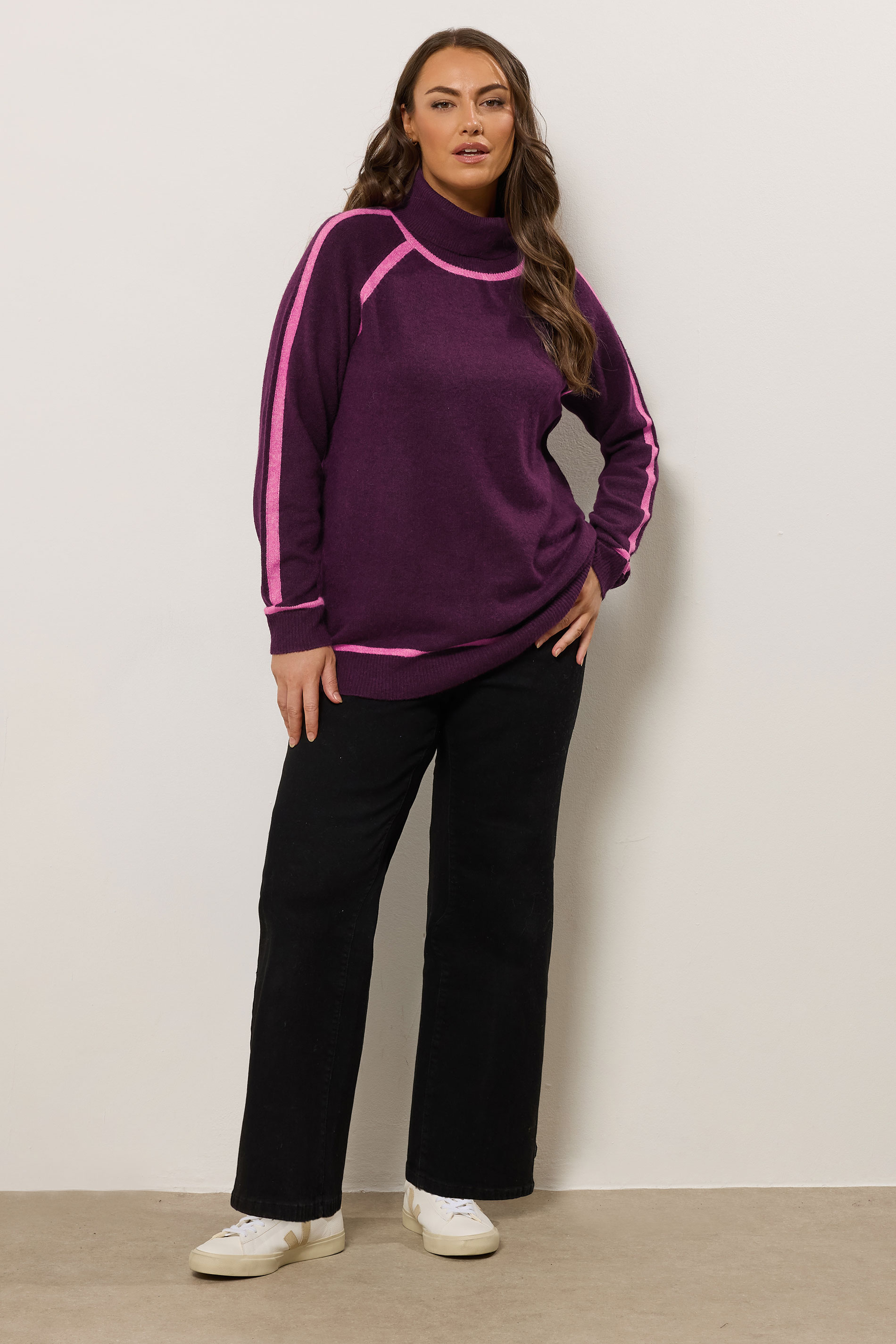 EVANS Plus Size Purple Contrast Tipped Jumper | Evans 1