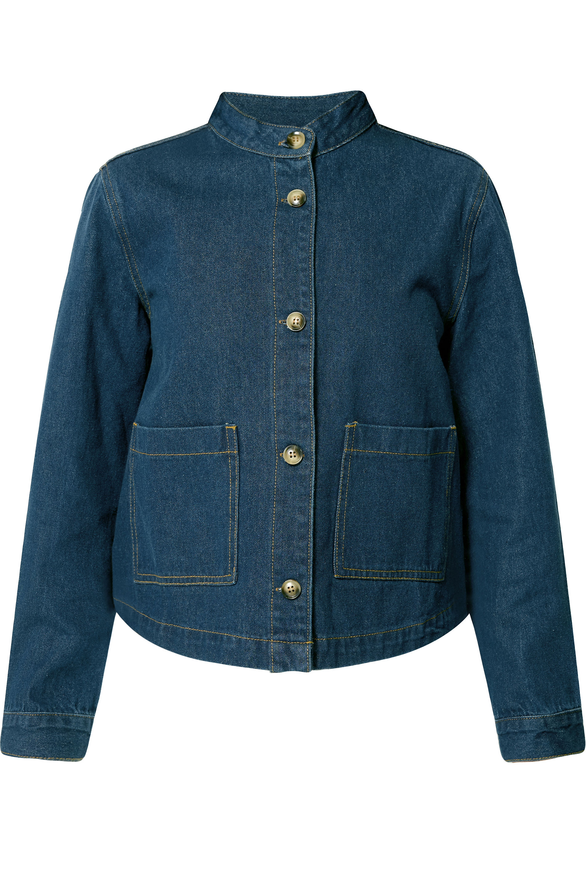 PixieGirl Petite Women's Indigo Blue Collarless Denim Jacket | PixieGirl 5
