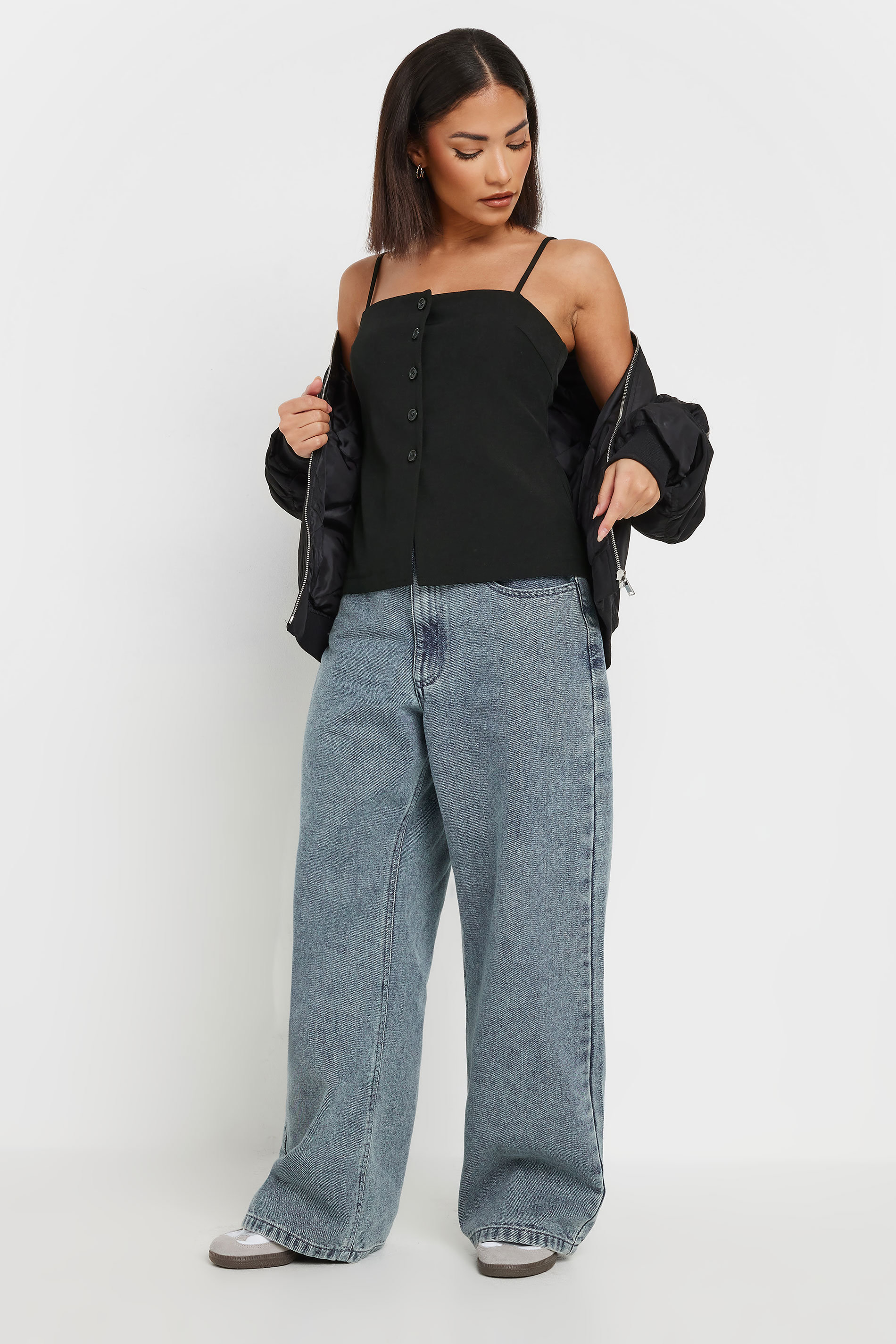 PixieGirl Petite Women's Black Structured Button Vest Top | PixieGirl 2