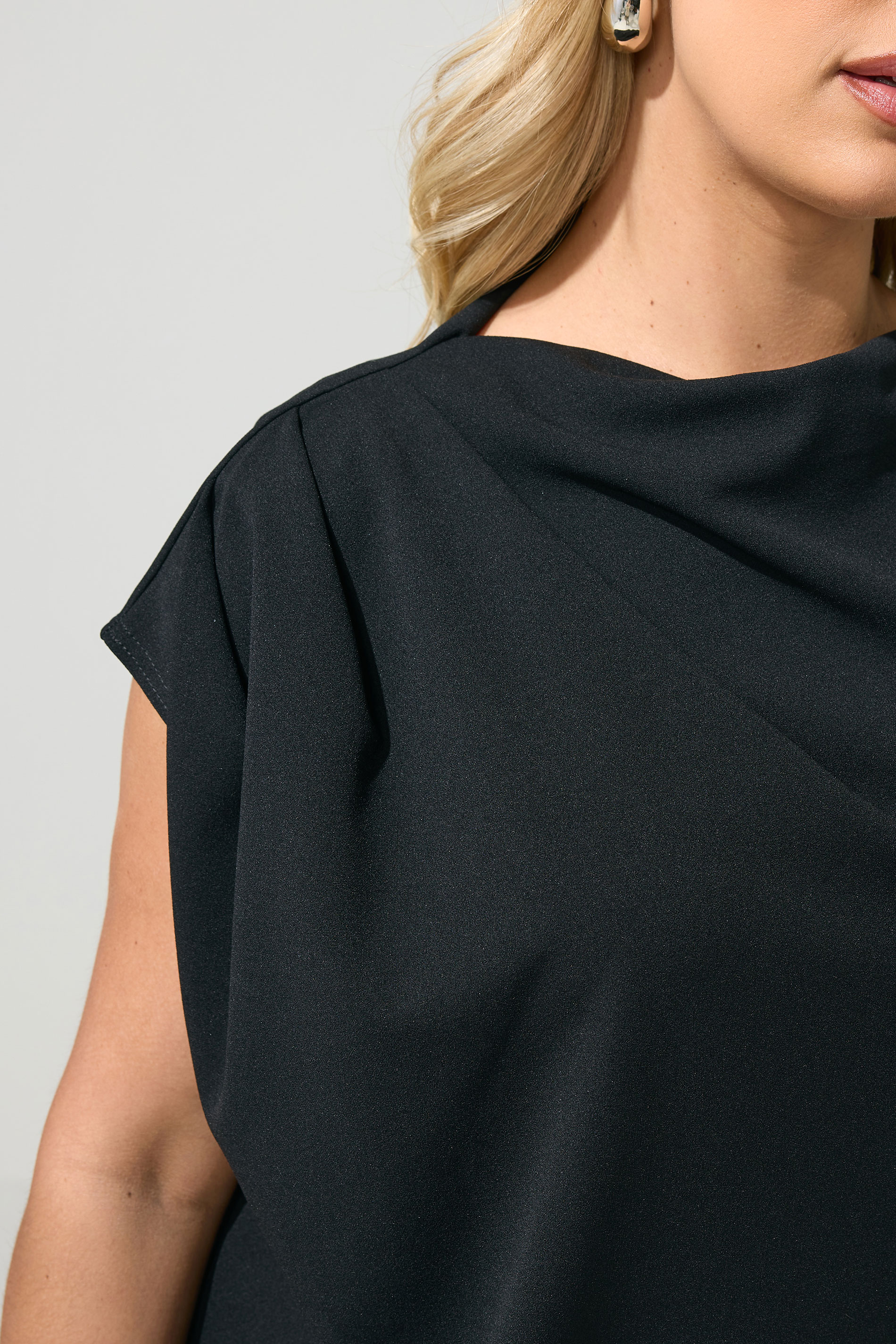 YOURS LONDON Plus Size Black Drape Shoulder Top | Yours Clothing 6