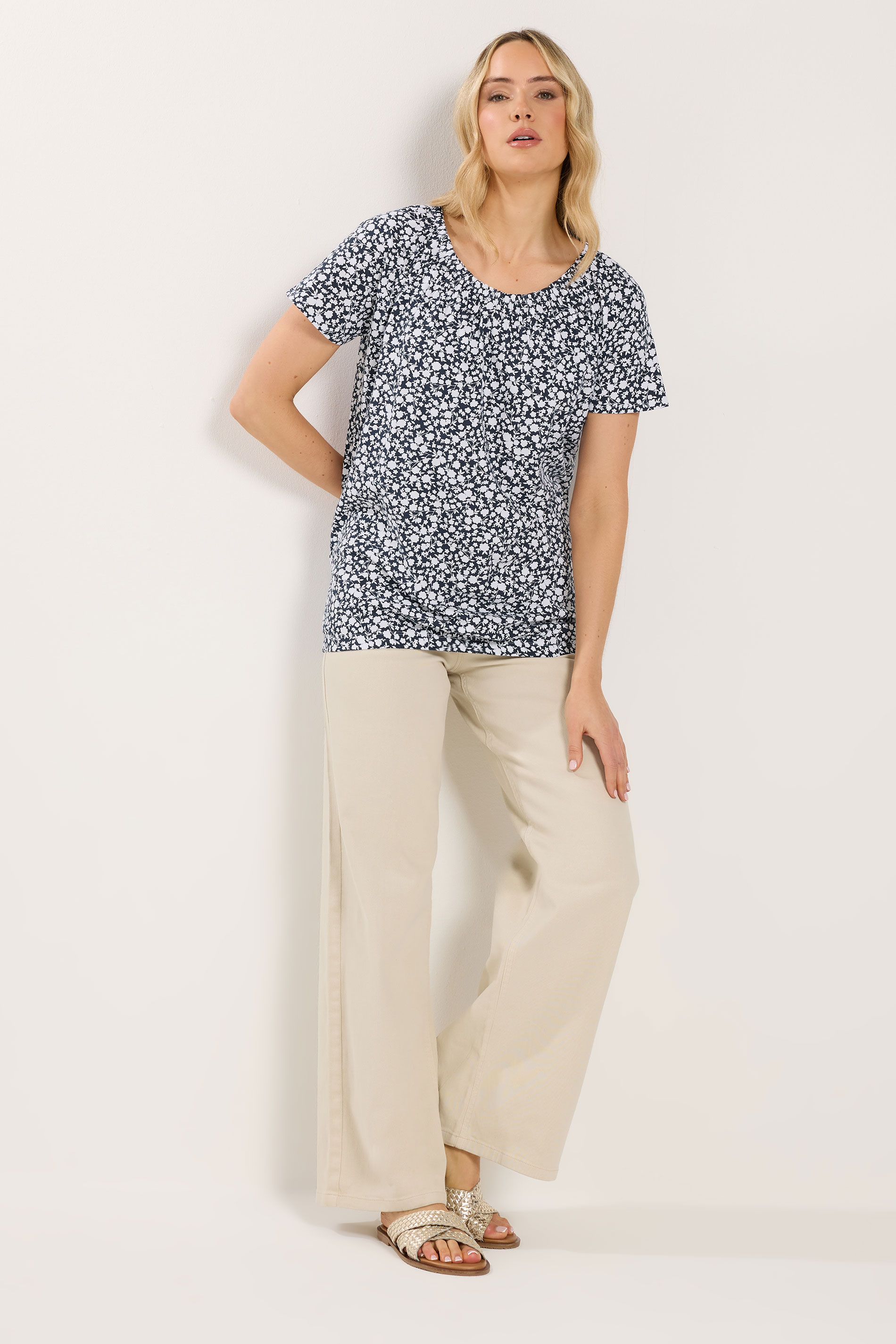 LTS Tall Women's Navy Blue Paisley Bubble Hem T-Shirt | Long Tall Sally 2