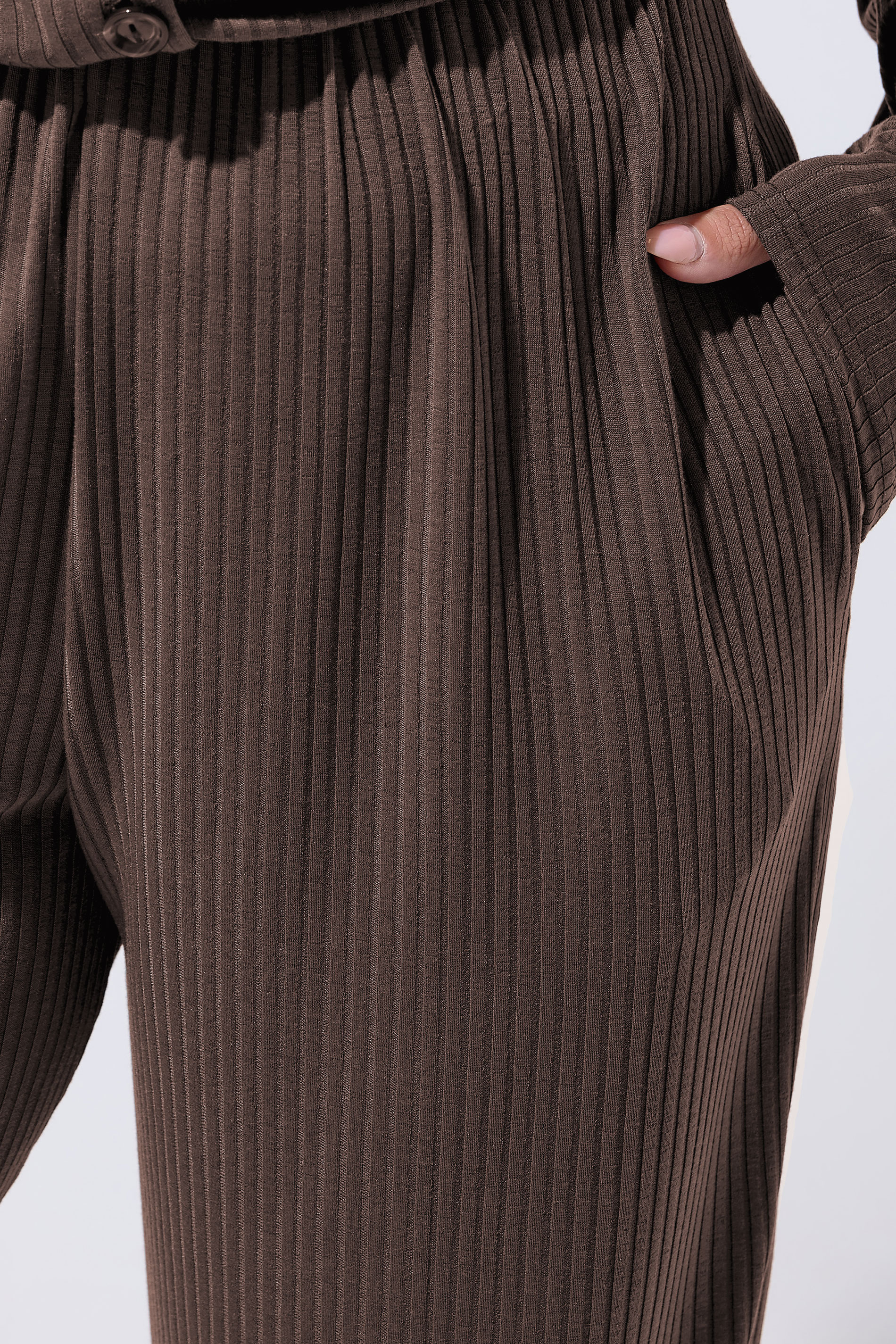 LIMITED COLLECTION Plus Size Brown Ribbed Wide Leg Trousers | Yours Clothing 5