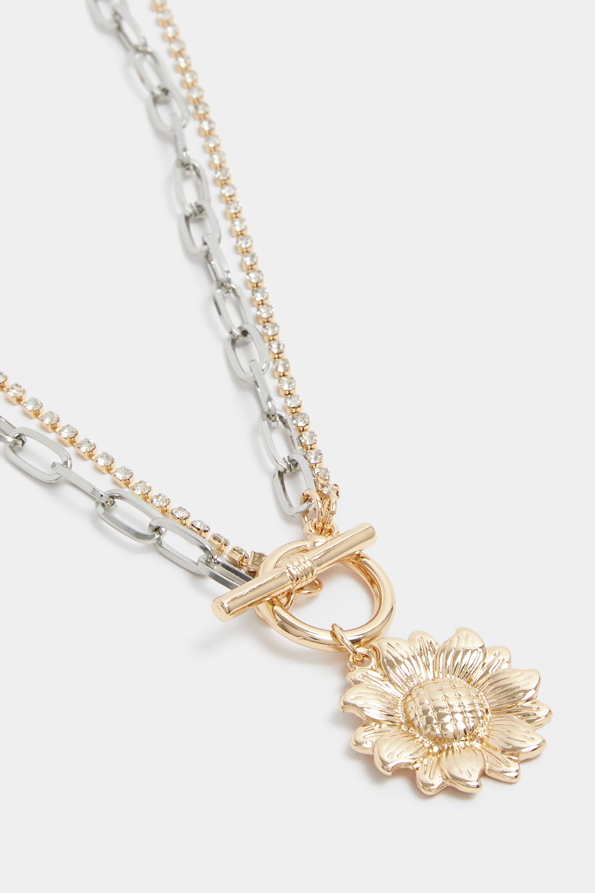 Gold & Silver Tone Pendant Flower Layered Chain Necklace | Yours Clothing 2