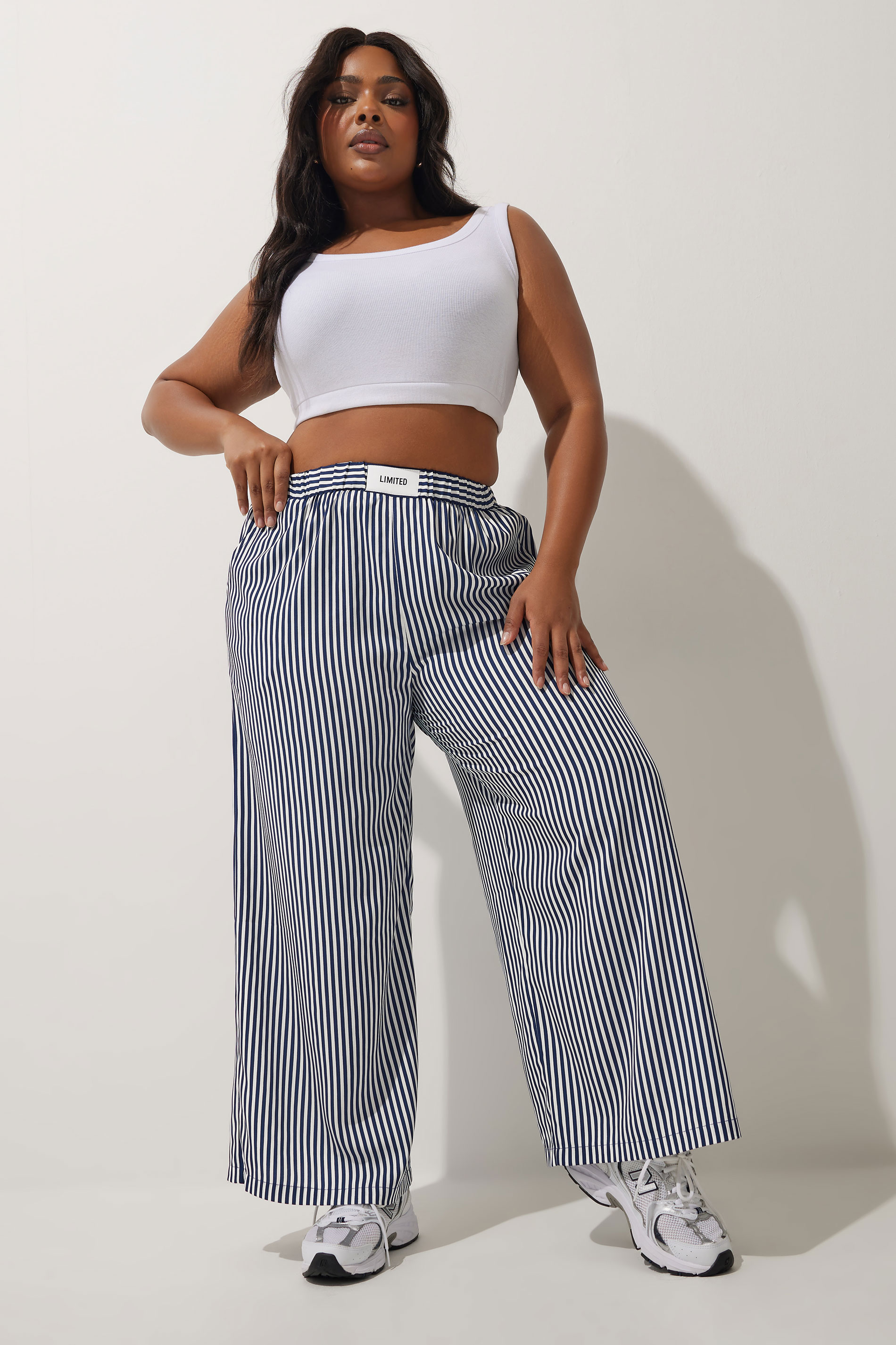 LIMITED COLLECTION Plus Size Navy Blue Stripe Boxer Waist Trousers | Yours Clothing 3