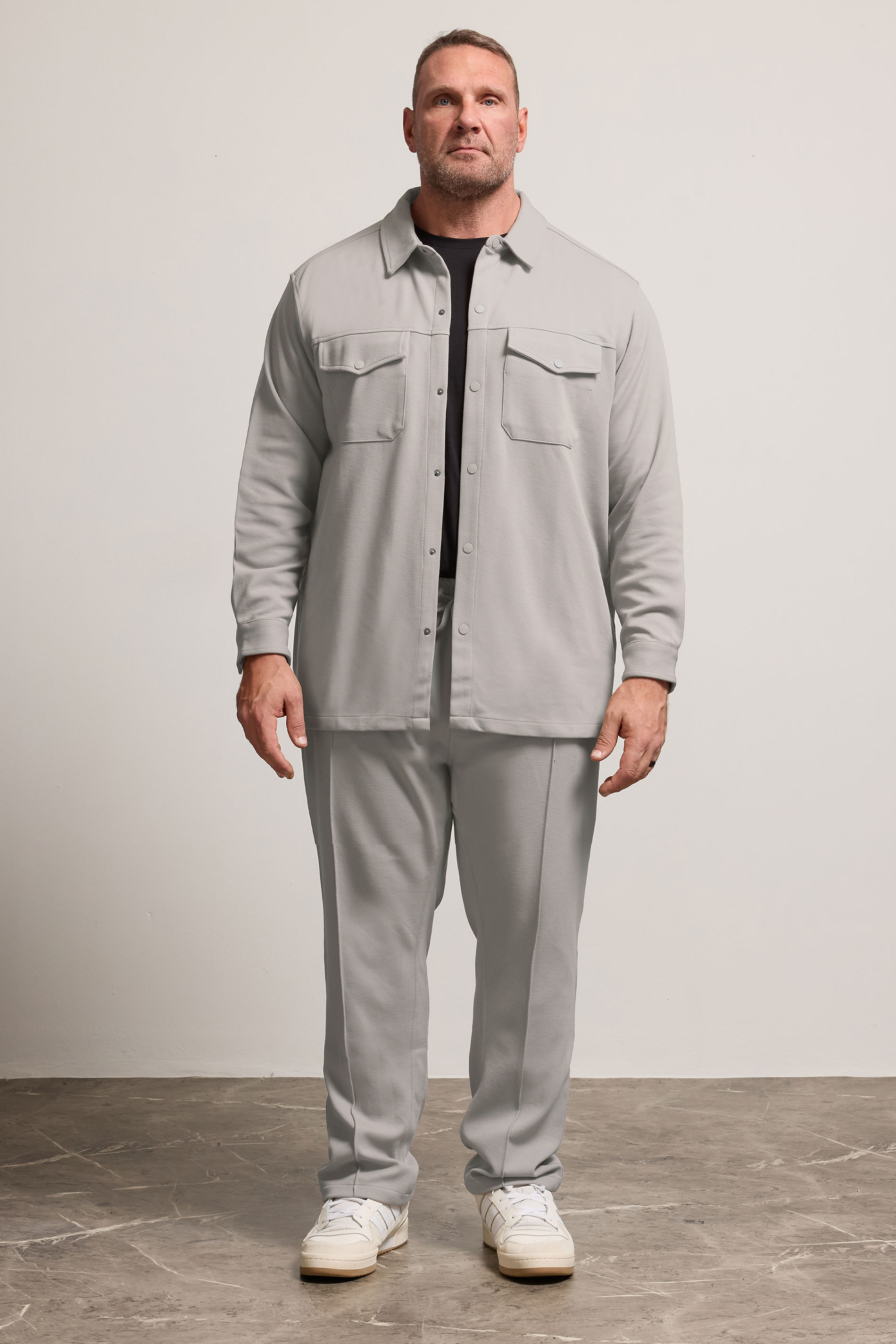 BadRhino Big & Tall Stone Grey Textured Jersey Shacket | BadRhino 1