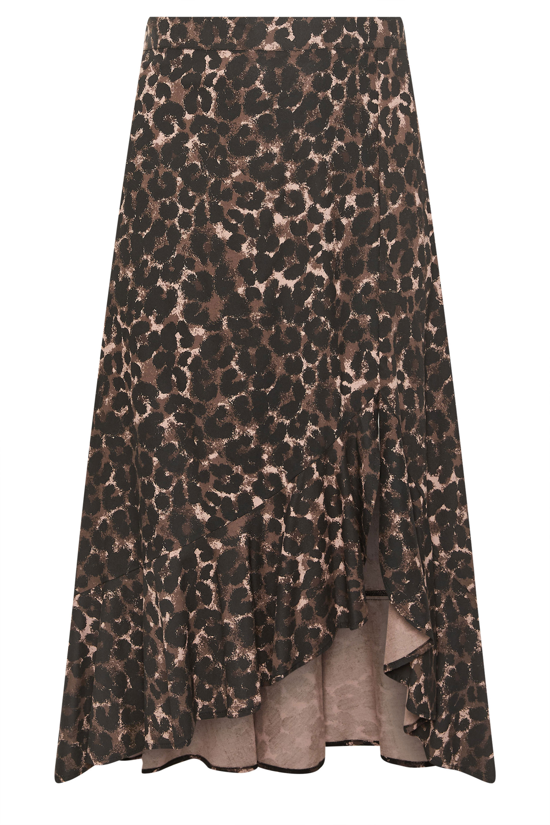 YOURS Plus Size Chocolate Brown Leopard Print Ruffle Skirt | Yours Clothing 6