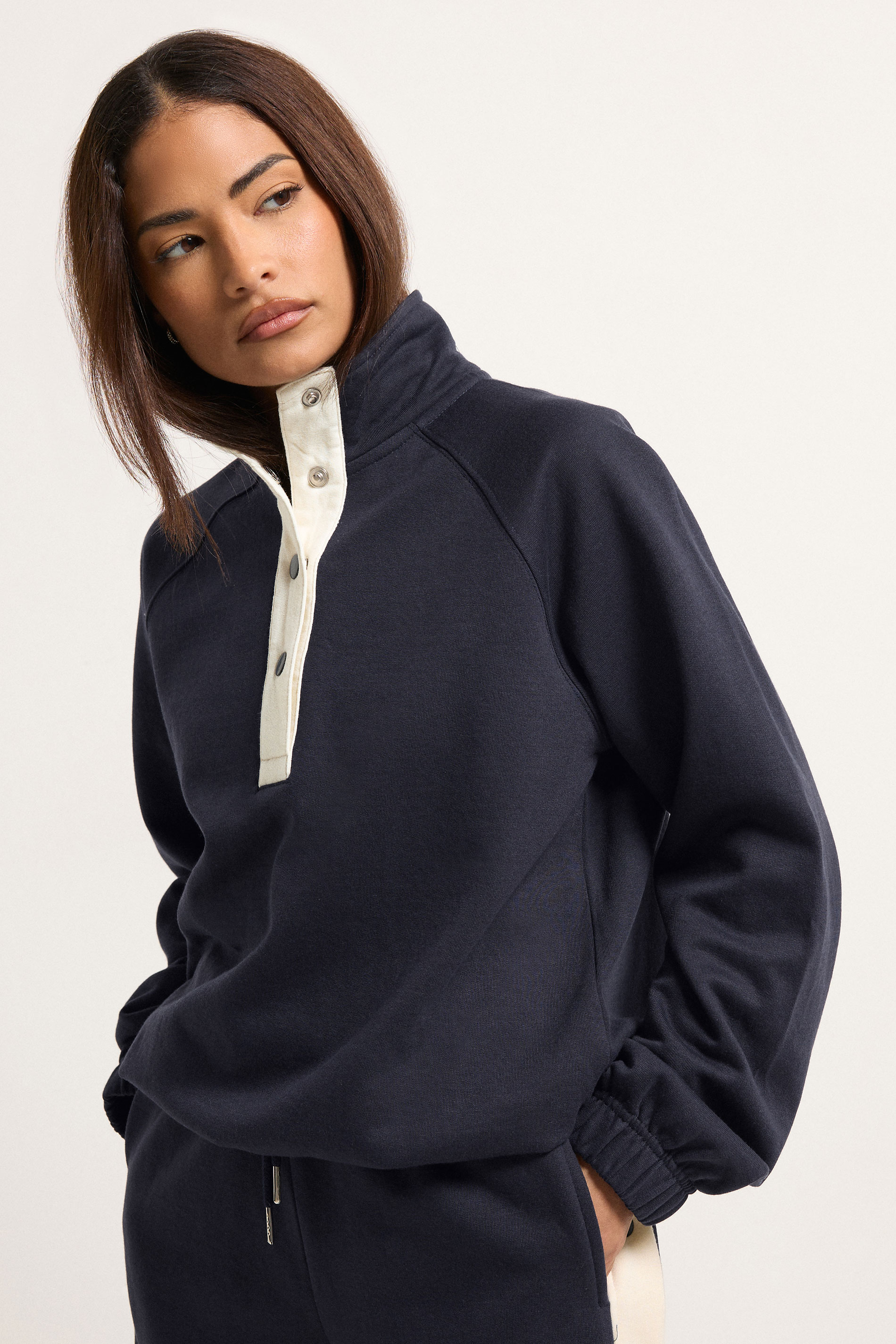 PixieGirl Petite Women's Navy Blue Funnel Neck Sweatshirt | PixieGirl 3