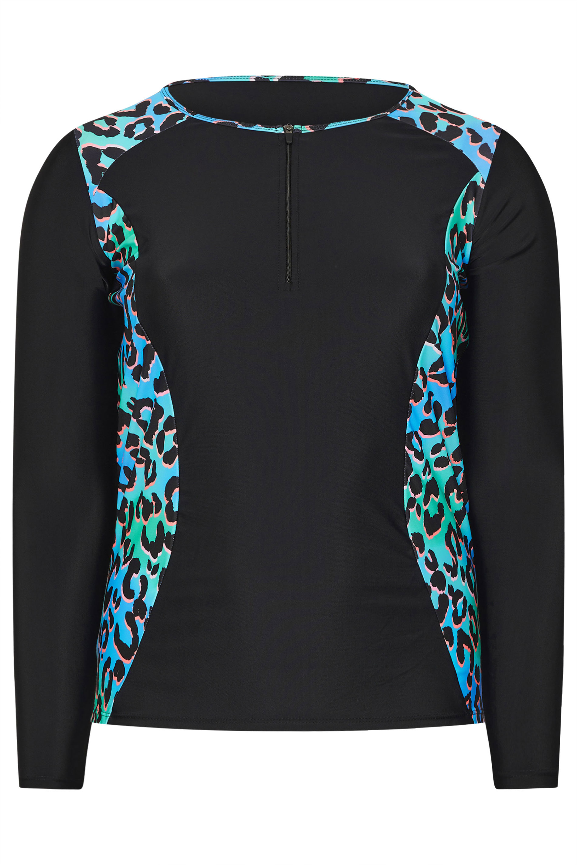 YOURS Plus Size Black & Blue Leopard Print Swim Top | Yours Clothing 7