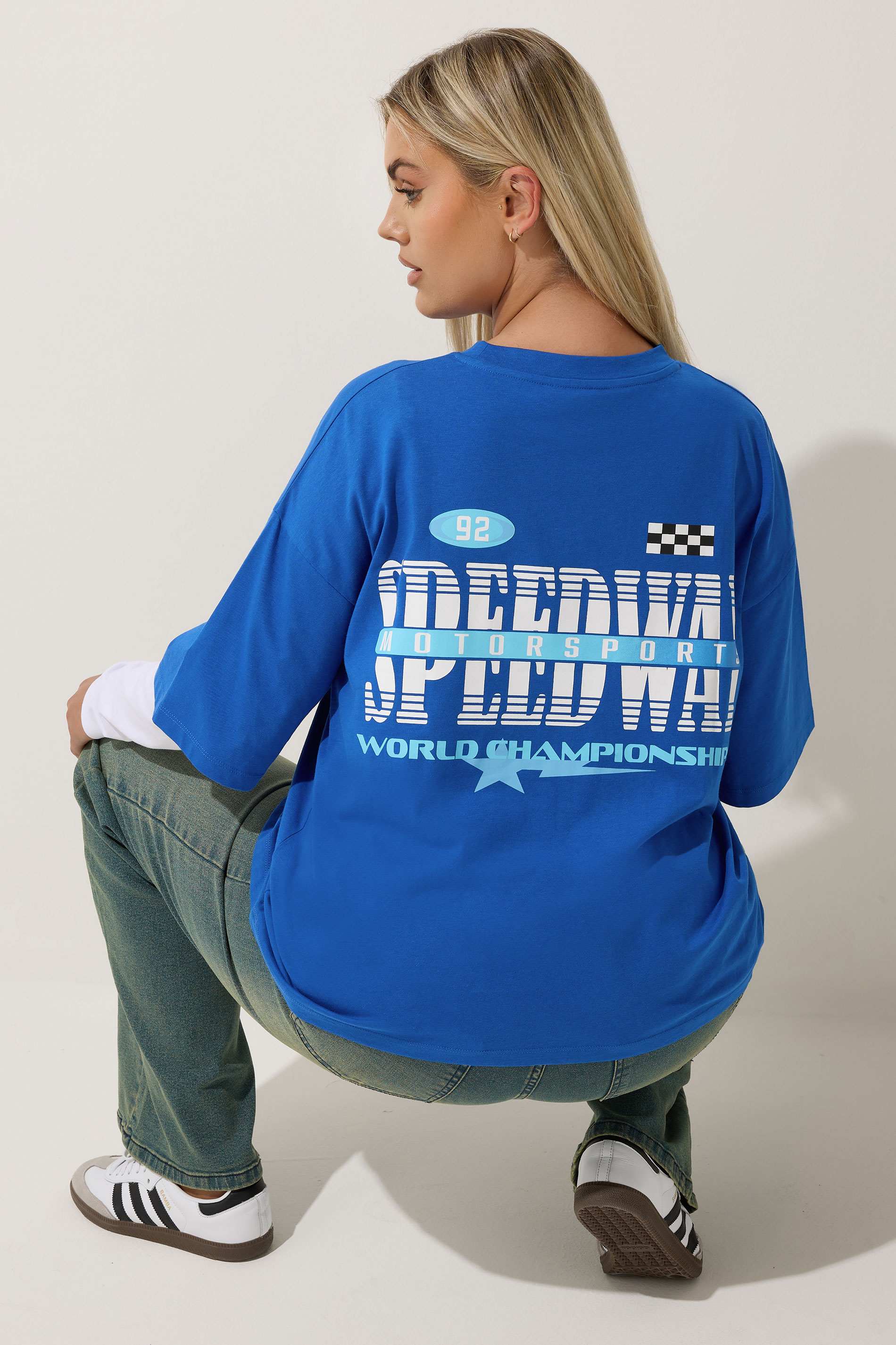 LIMITED COLLECTION Plus Size Blue 'Speedway' Graphic Motorsport 2-In-1 T-Shirt | Yours Clothing 1