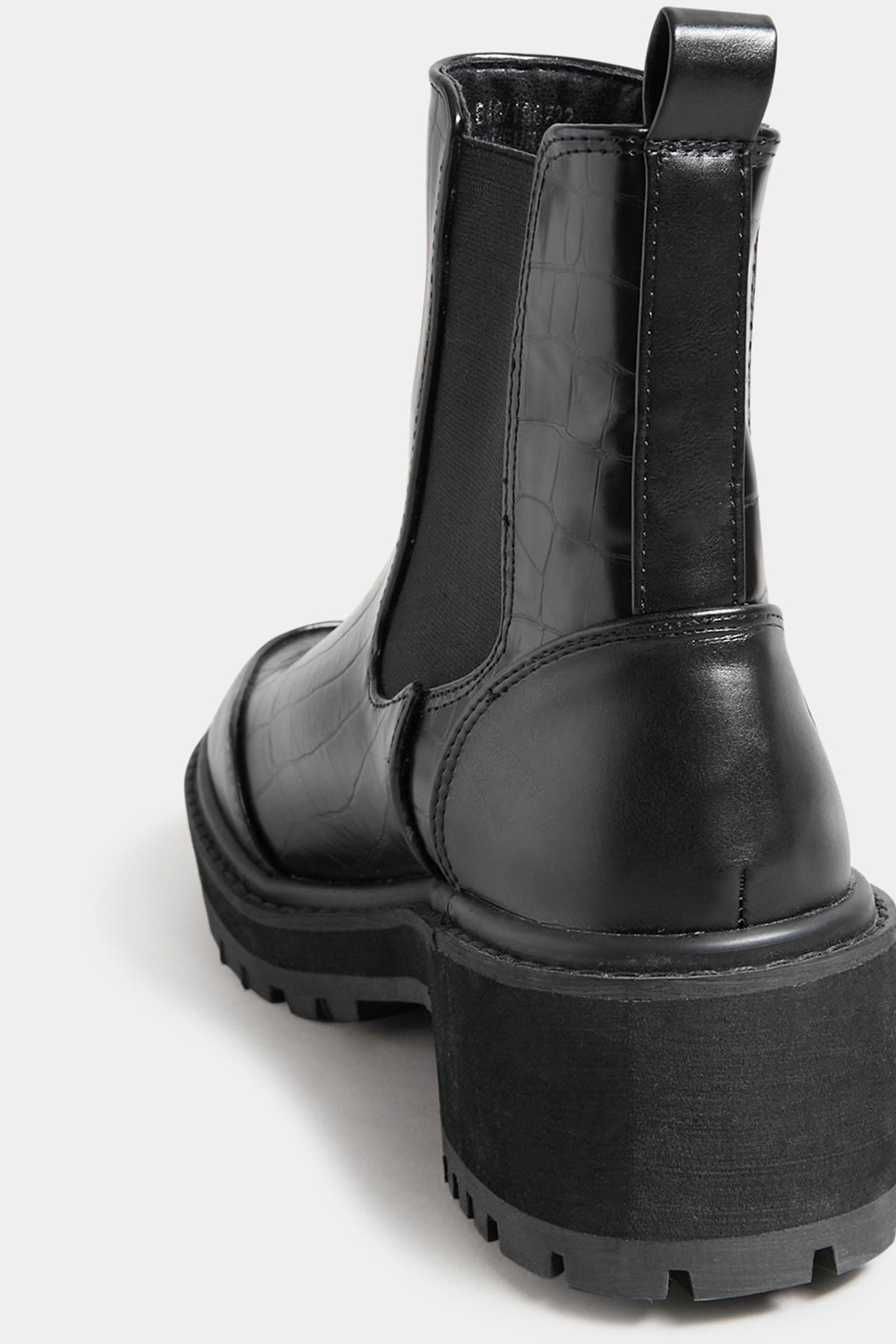 LTS Tall Black Chunky Chelsea Croc Heel Boot In Standard Fit | Long Tall Sally  4