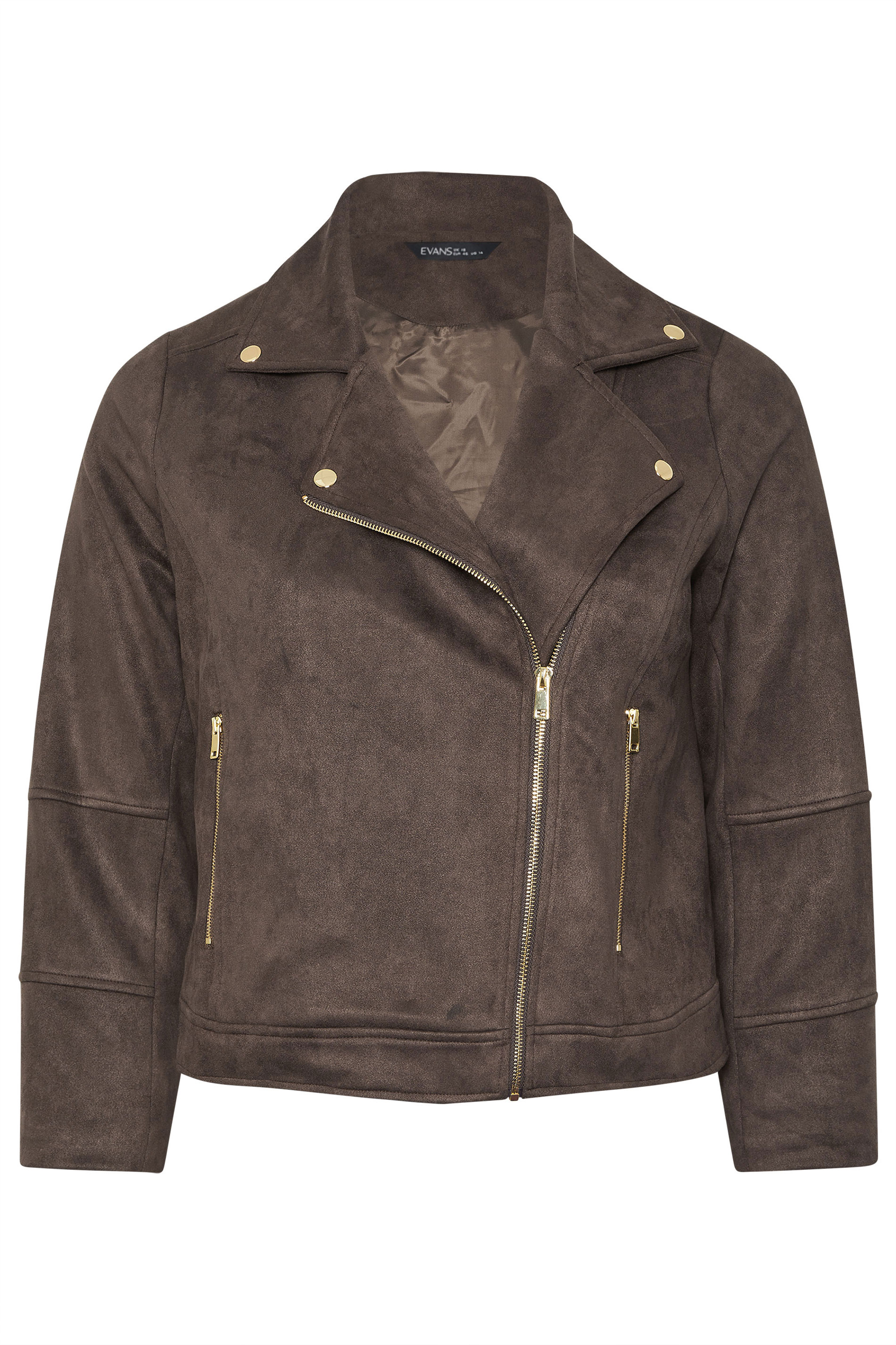 EVANS Plus Size Chocolate Brown Faux Suede Biker Jacket 7