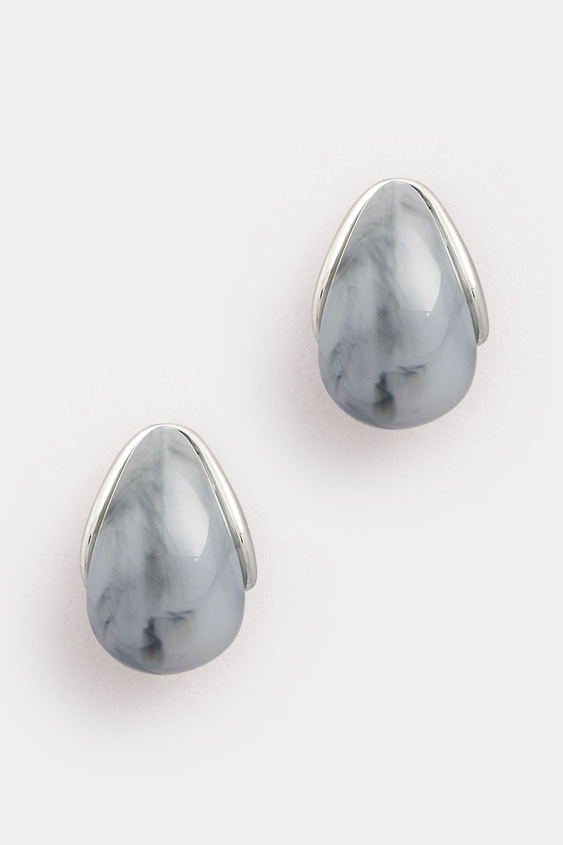 Silver Tone Marble Teardrop Stud Earrings | Yours Clothing 3